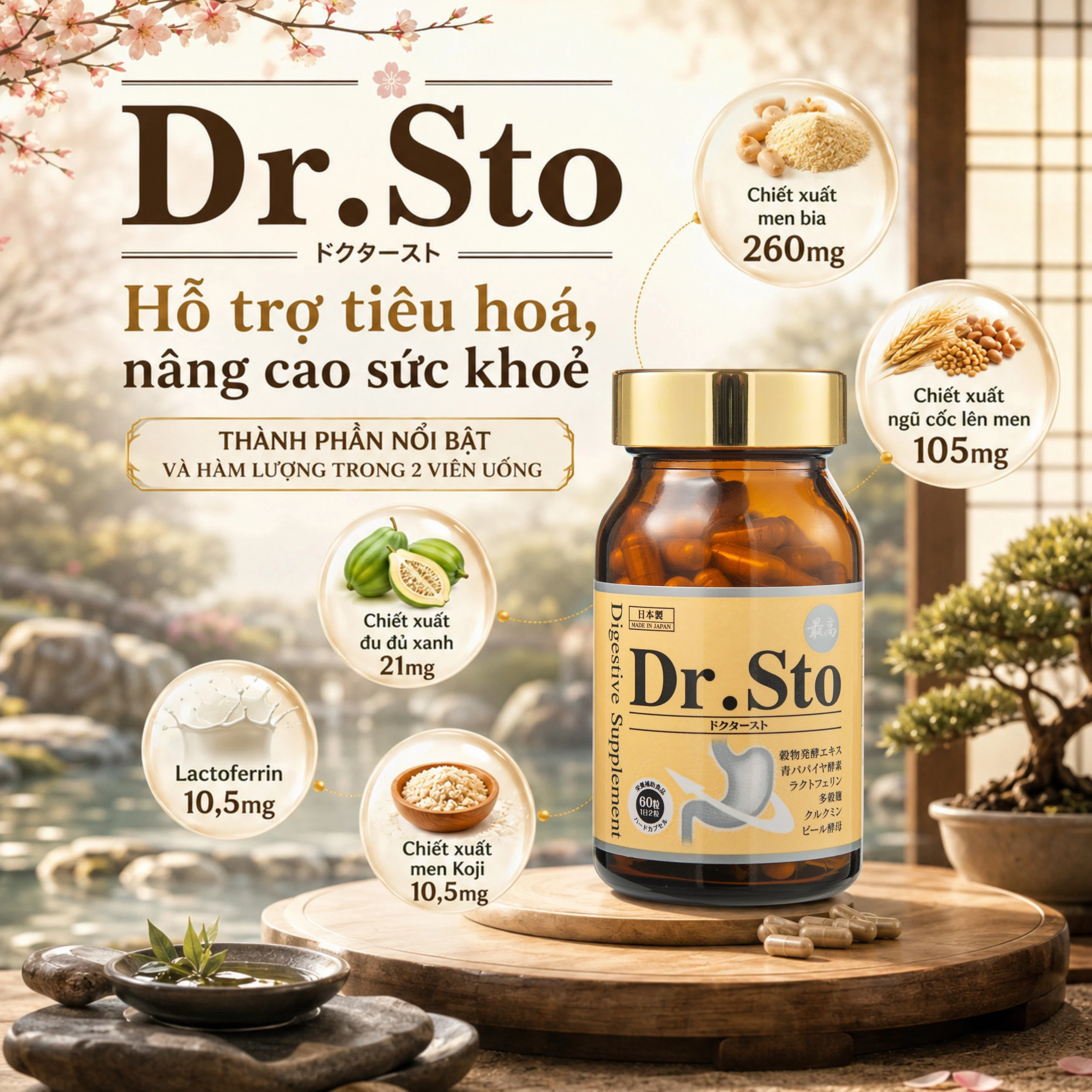 Viên uống hỗ trợ tiêu hóa, giảm đầy bụng, khó tiêu Dr.Sto Jpanwell (60 viên) 3