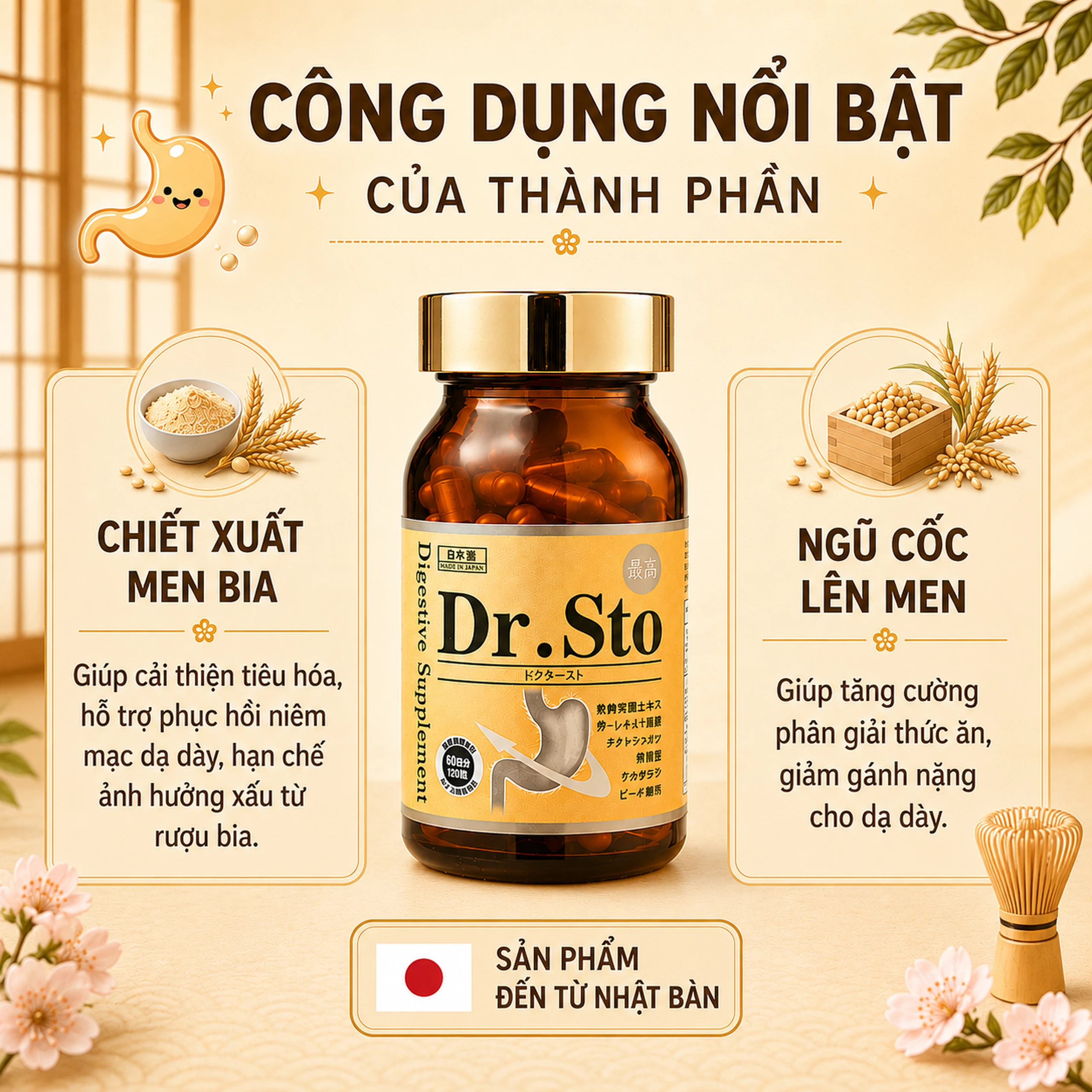 Viên uống hỗ trợ tiêu hóa, giảm đầy bụng, khó tiêu Dr.Sto Jpanwell (60 viên) 5