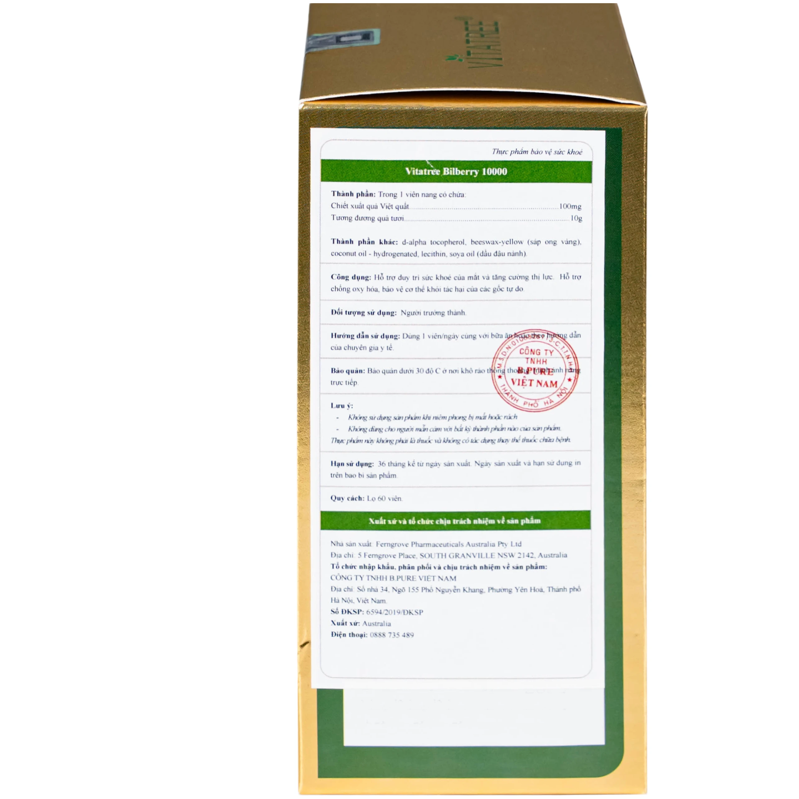 Viên uống hỗ trợ duy trì sức khoẻ của mắt và tăng cường thị lực Vitatree Bilberry 10000 (Hộp 60 viên) 4