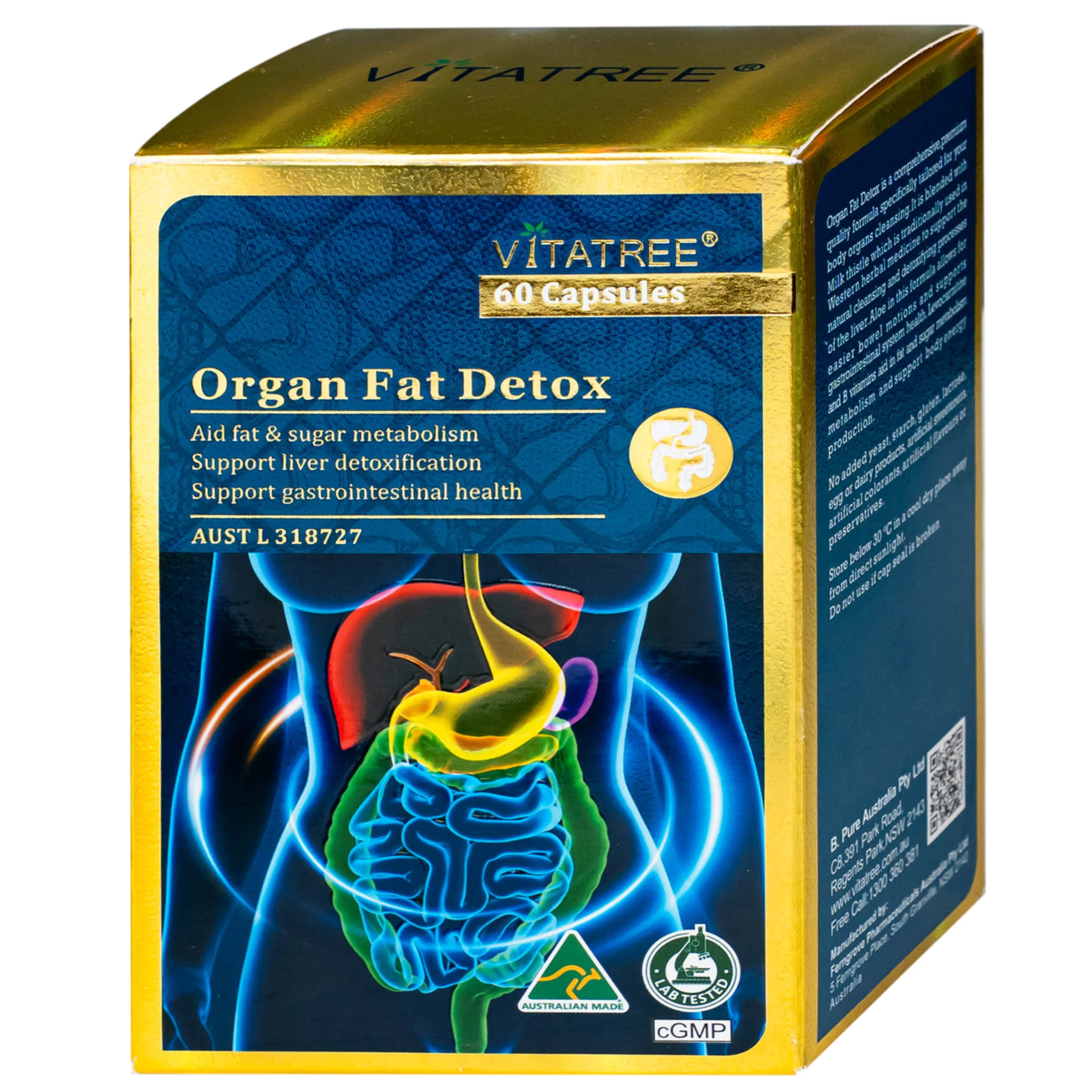 Viên uống hỗ trợ giải độc gan, tăng cường chuyển hoá chất béo, giúp giảm mỡ máu Vitatree Organ Fat Detox (Hộp 60 viên)