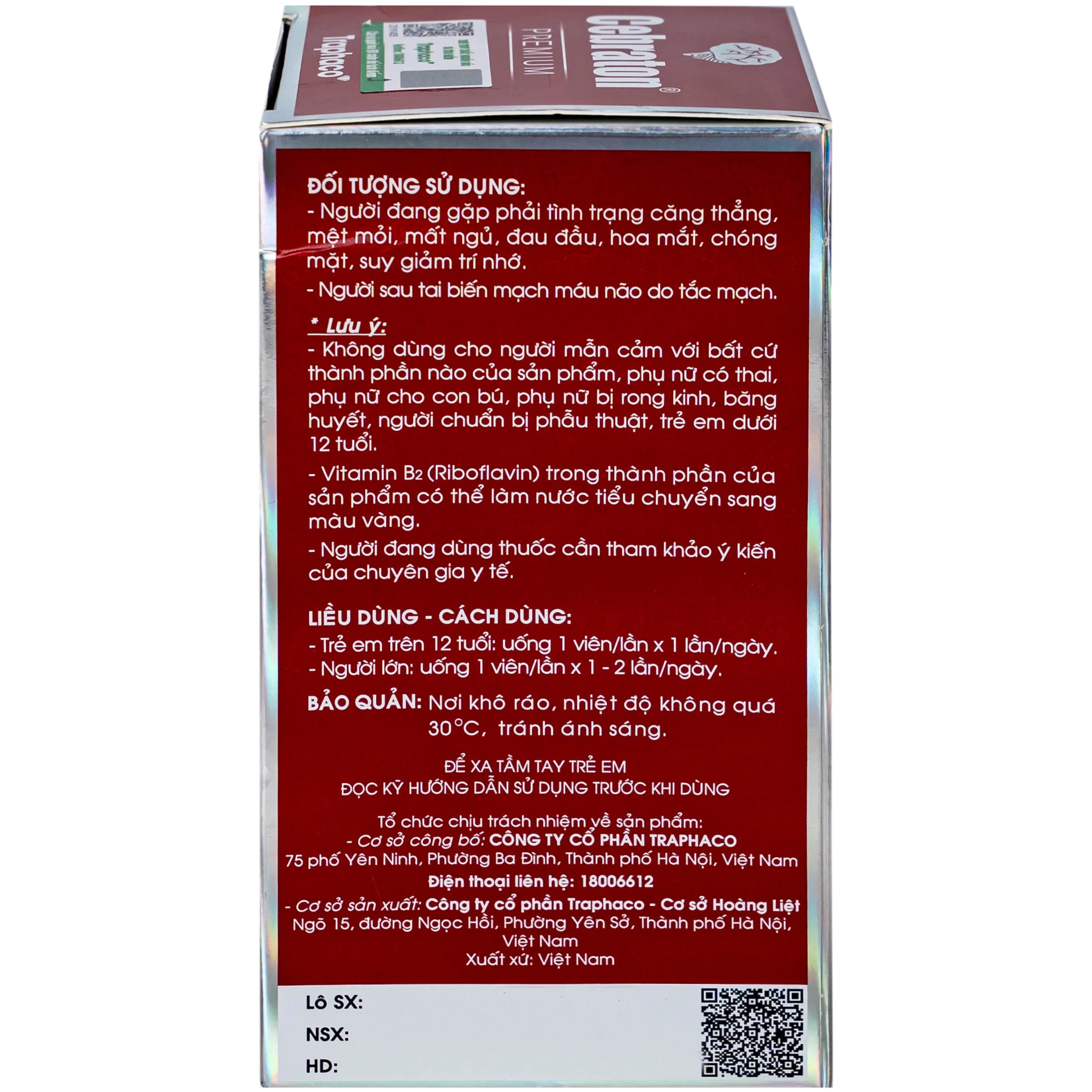 Viên uống hỗ trợ giảm căng thẳng, cải thiện mất ngủ, tăng cường hoạt động não bộ Cebraton Premium Traphaco (Hộp 60 viên)