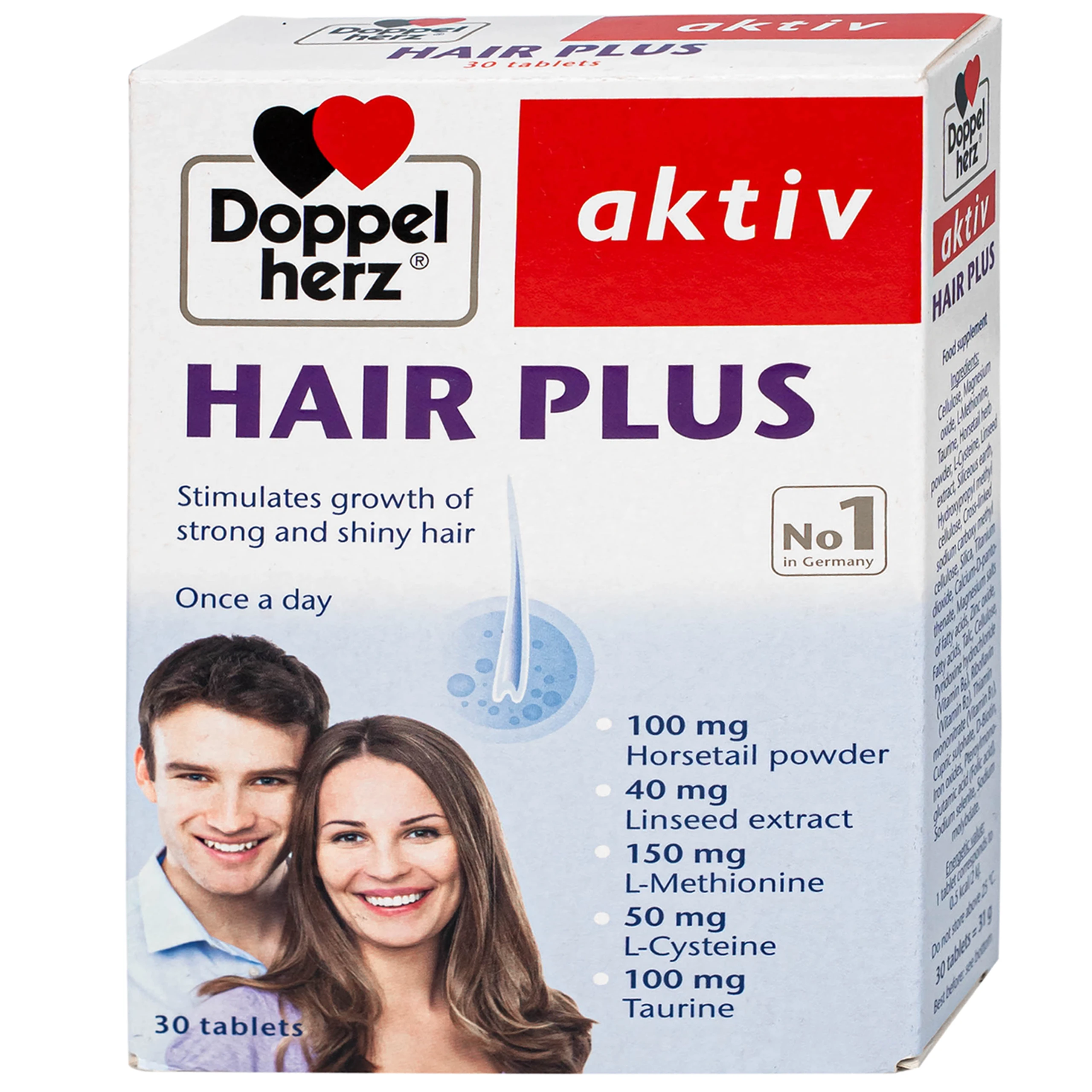 Viên uống hỗ trợ giảm rụng tóc, giúp tóc chắc khoẻ Doppelherz Aktiv Hair Plus (2 vỉ x 15 viên)
