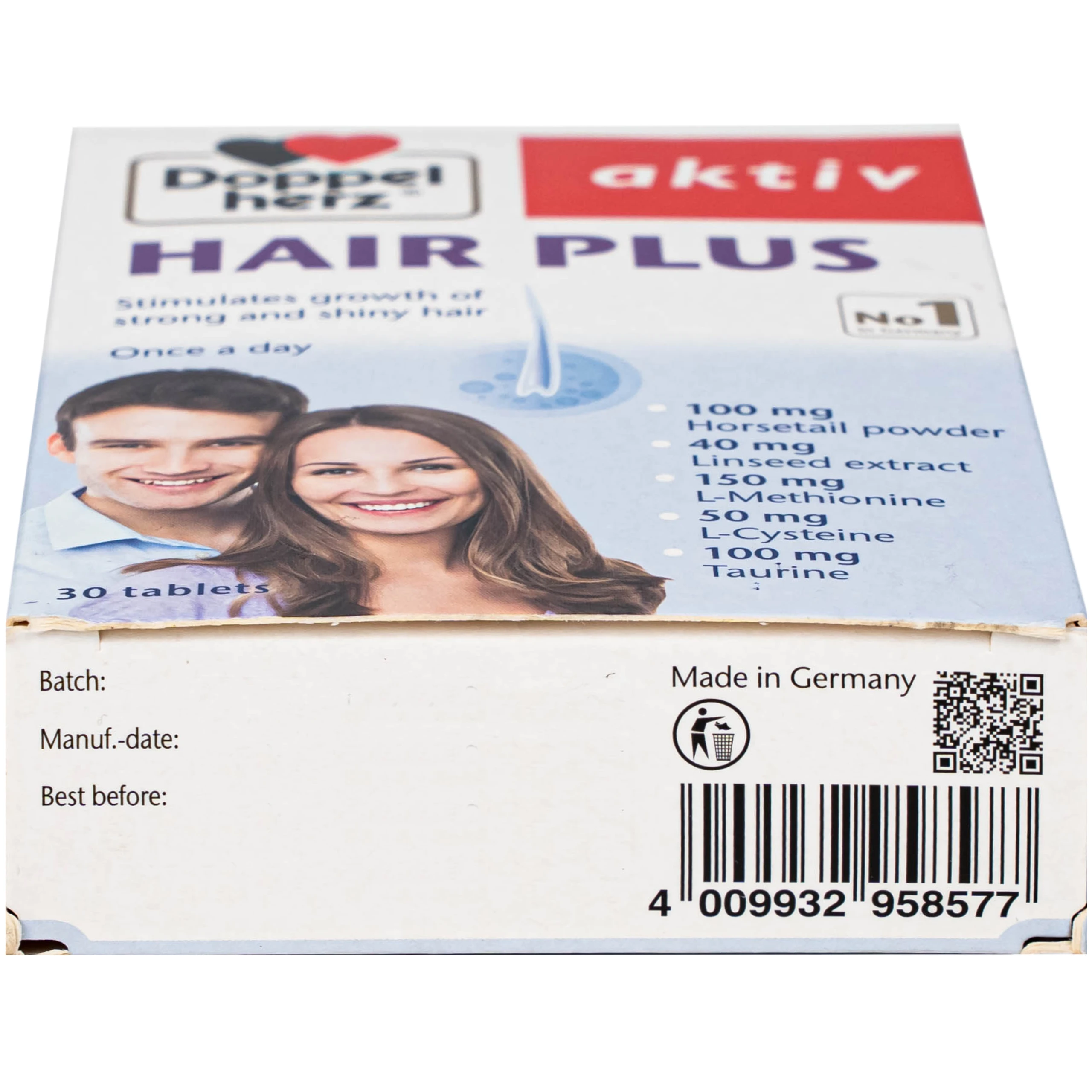 Viên uống hỗ trợ giảm rụng tóc, giúp tóc chắc khoẻ Doppelherz Aktiv Hair Plus (2 vỉ x 15 viên)