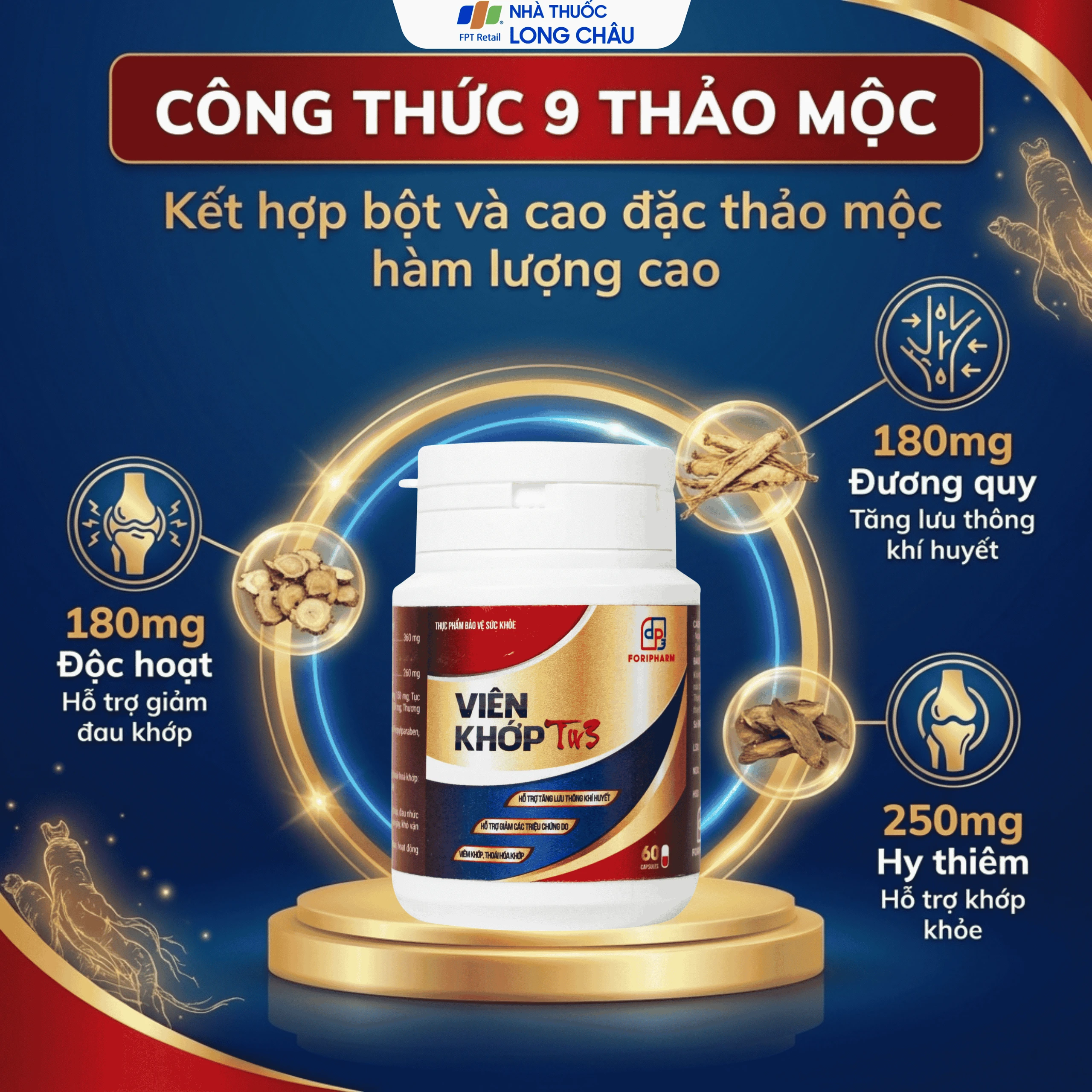 Viên uống hỗ trợ tăng lưu thông khí huyết, giảm triệu chứng do viêm khớp, thoái hoá khớp viên khớp Tw3 Foripharm (Hộp 60 viên) 3