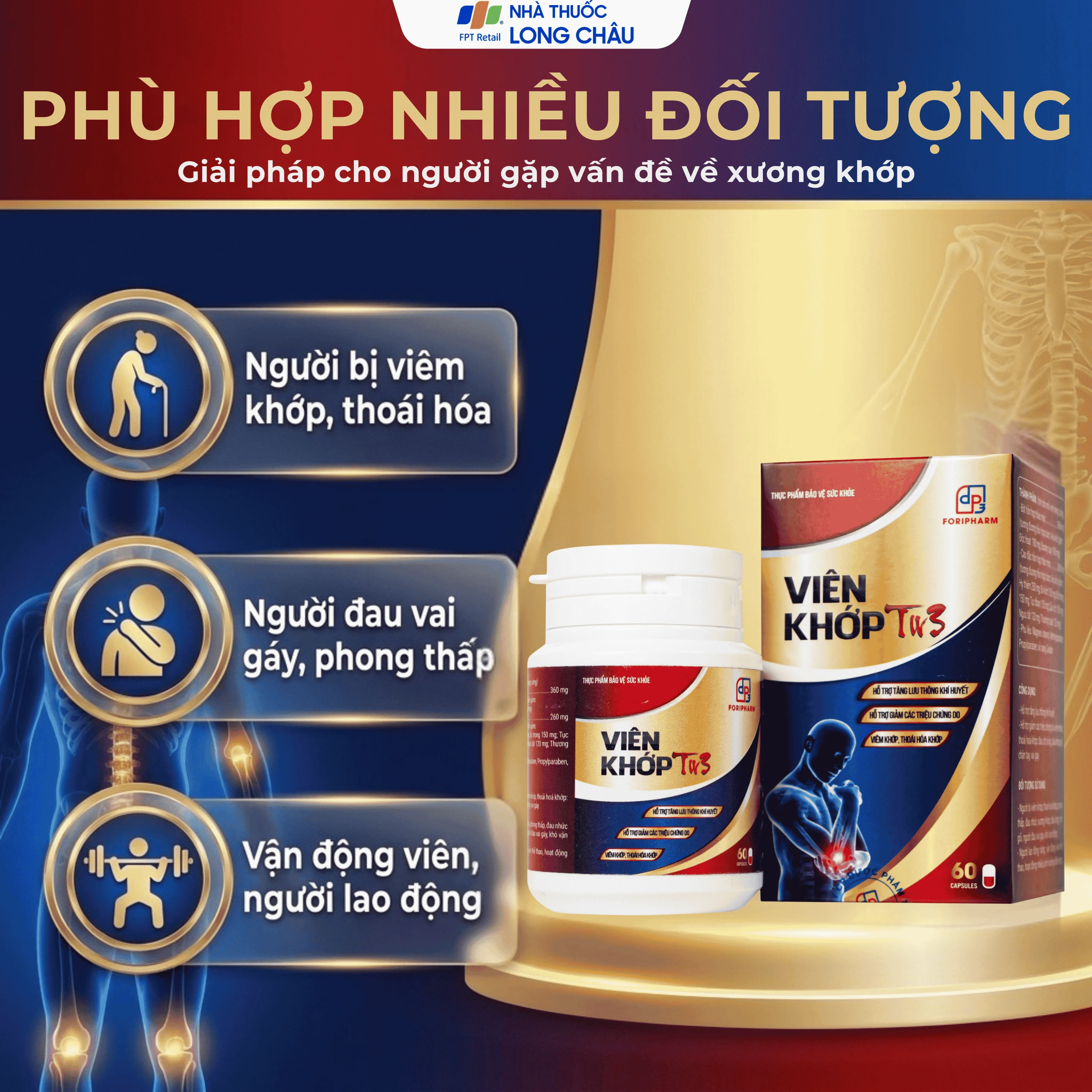 Viên uống hỗ trợ tăng lưu thông khí huyết, giảm triệu chứng do viêm khớp, thoái hoá khớp viên khớp Tw3 Foripharm (Hộp 60 viên) 4