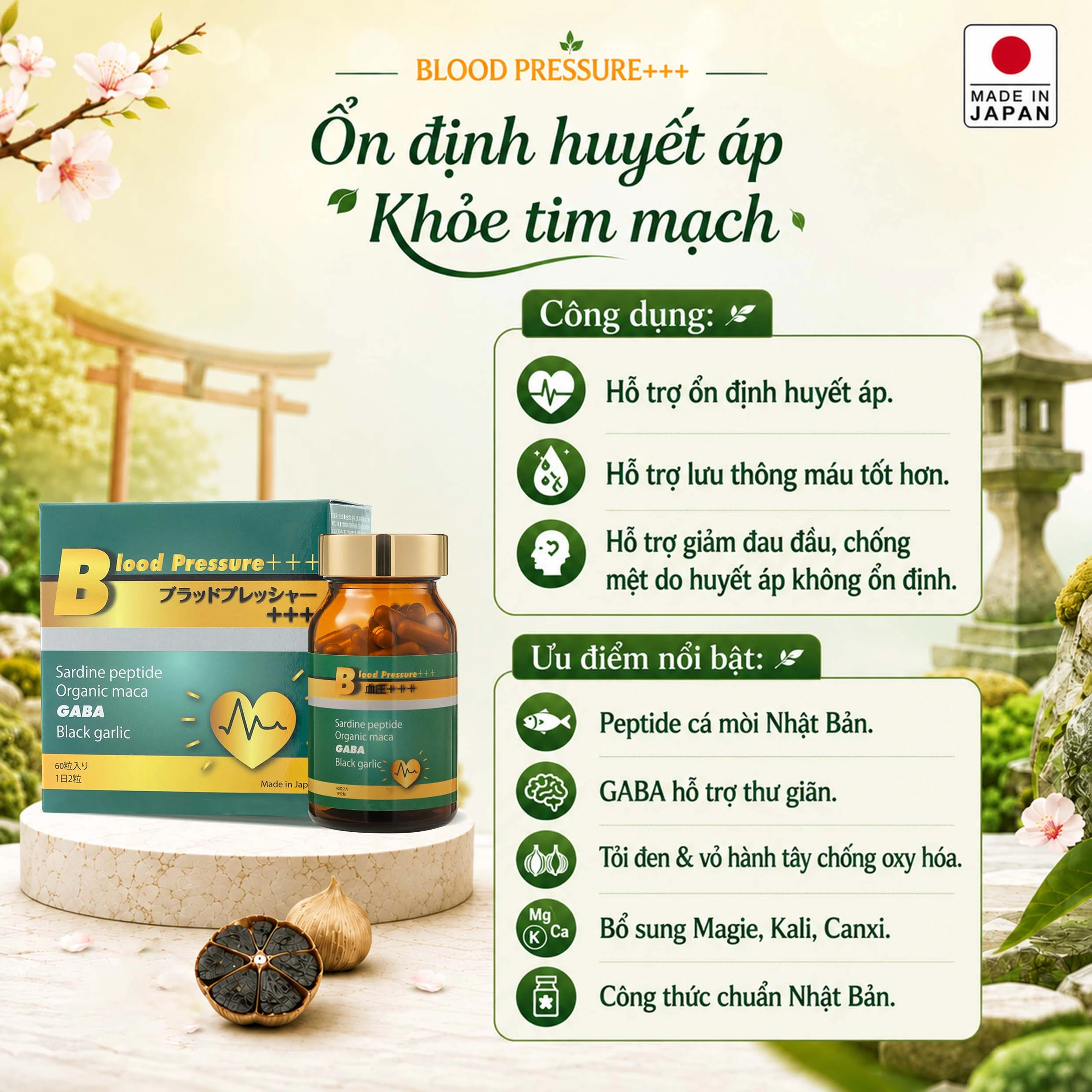 Viên uống hỗ trợ giảm nguy cơ cao huyết áp do mỡ máu cao Blood Pressure+++ Jpanwell (60 viên) 3