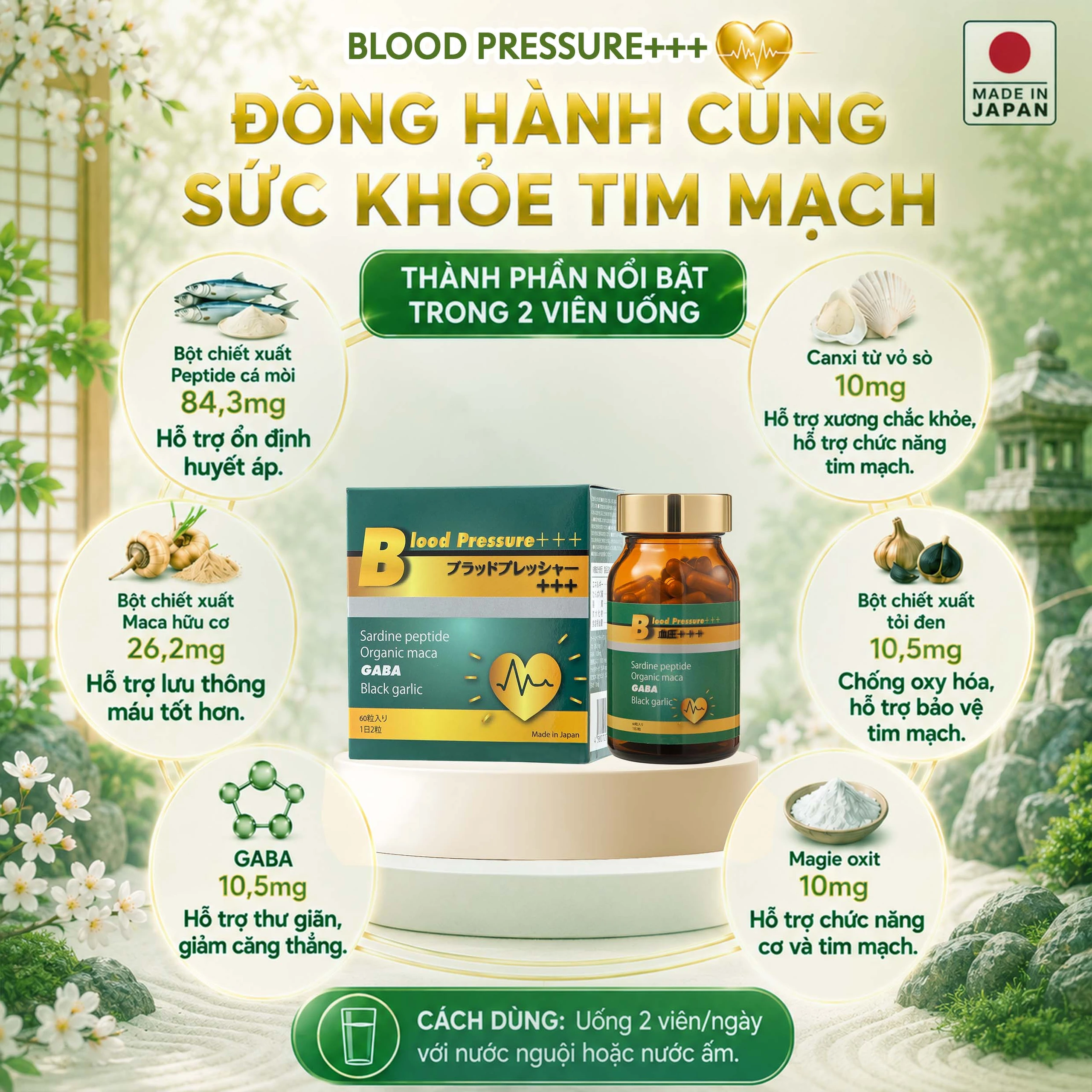 Viên uống hỗ trợ giảm nguy cơ cao huyết áp do mỡ máu cao Blood Pressure+++ Jpanwell (60 viên) 5