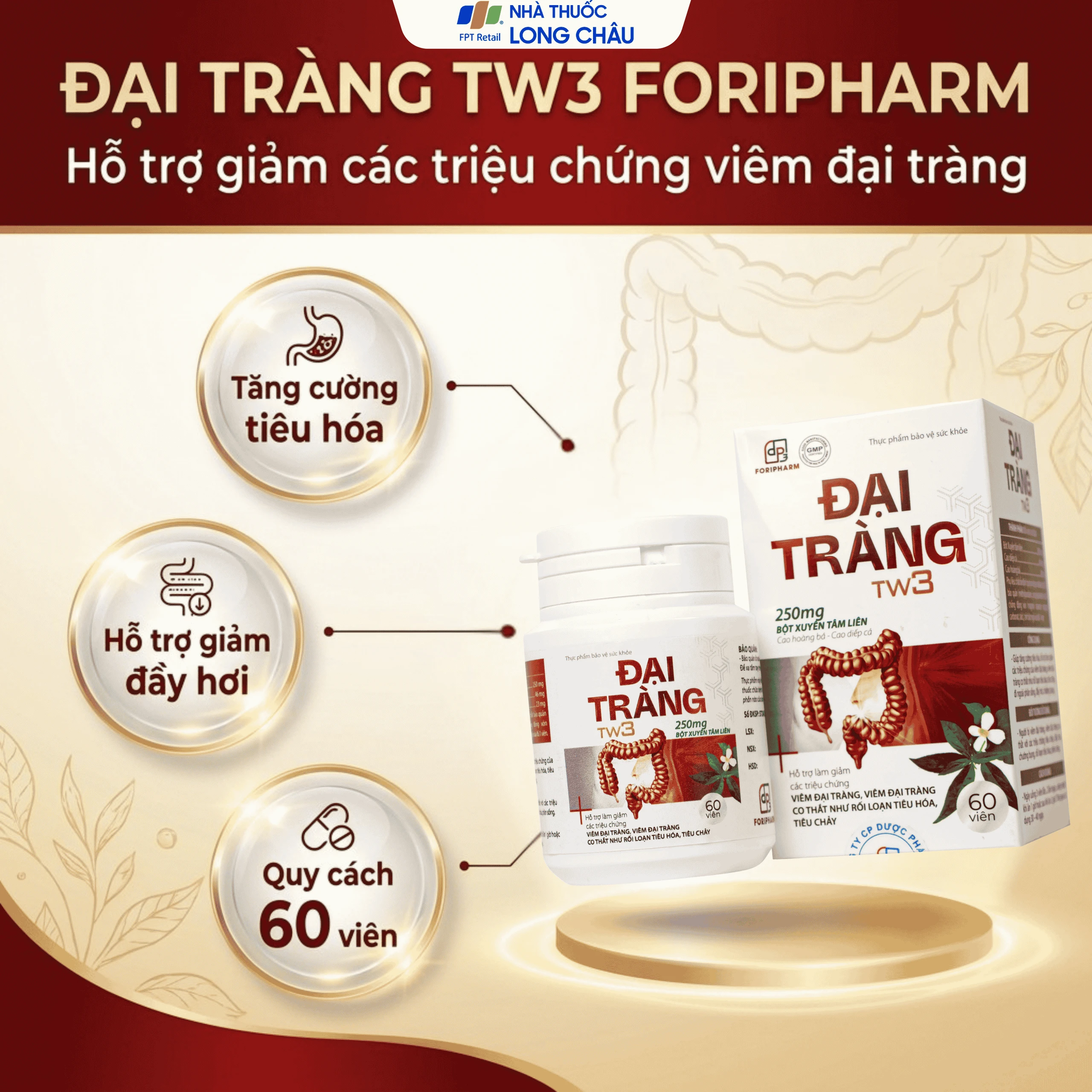 Viên uống hỗ trợ làm giảm các triệu chứng viêm đại tràng, tăng cường tiêu hoá Đại Tràng Tw3 Foripharm (Hộp 60 viên) 2