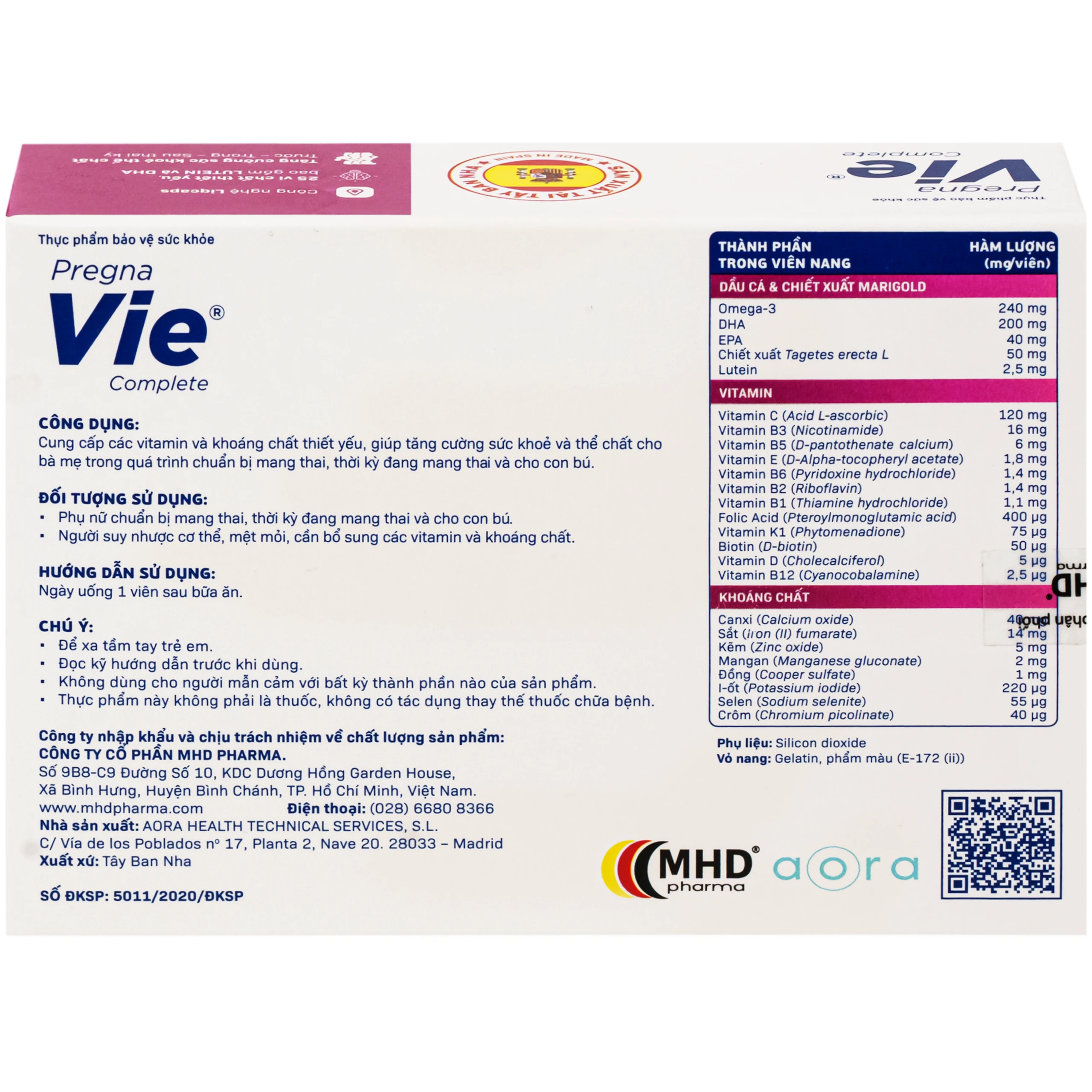 Viên uống cung cấp vitamin và khoáng chất cho phụ nữ mang thai và cho con bú PregnaVie Complete MHD (3 vỉ x 10 viên) 7