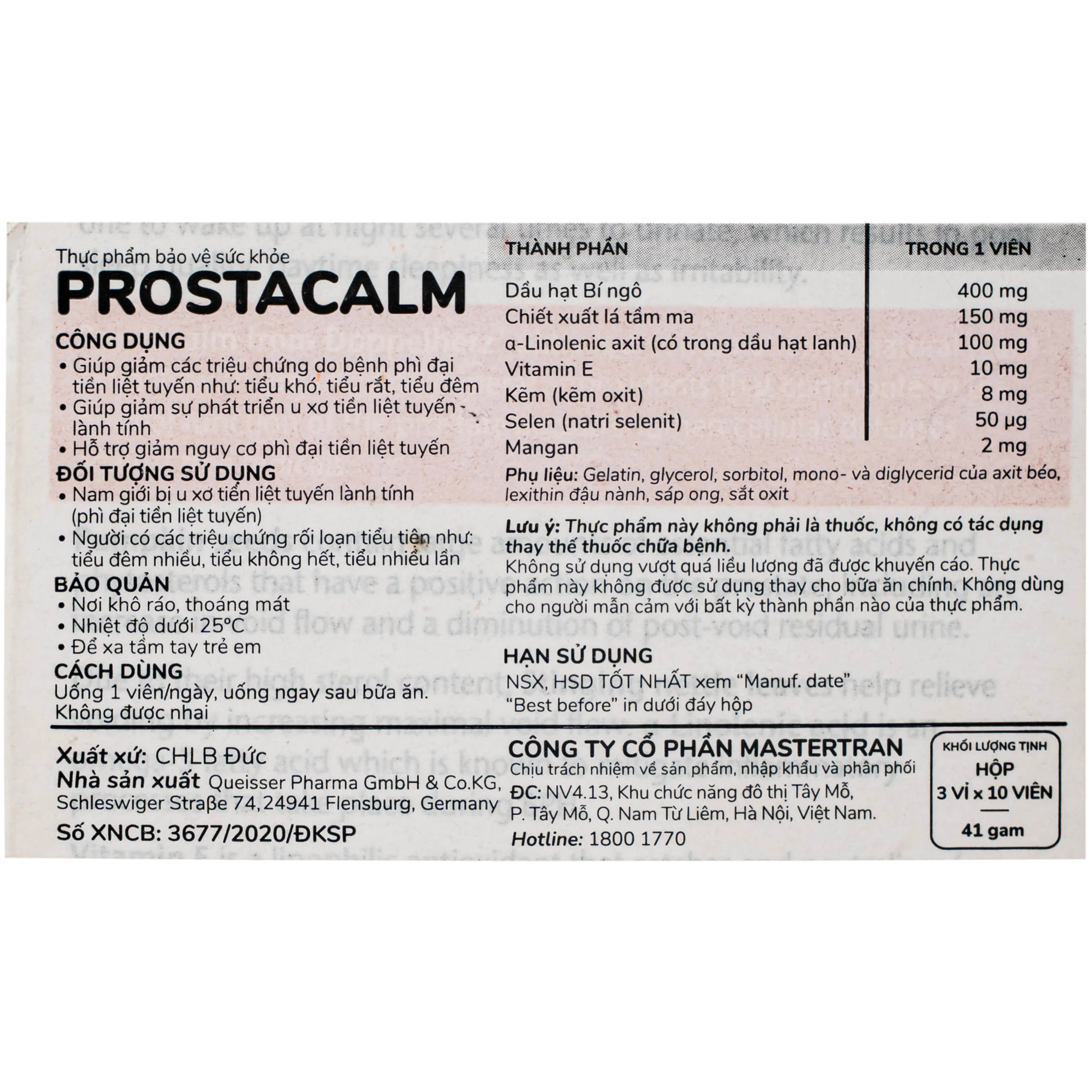 Viên uống giúp giảm triệu chứng do bệnh phì đại tiền liệt tuyến cho nam giới Doppelherz Aktiv Prostacalm (3 vỉ x 10 viên) 2