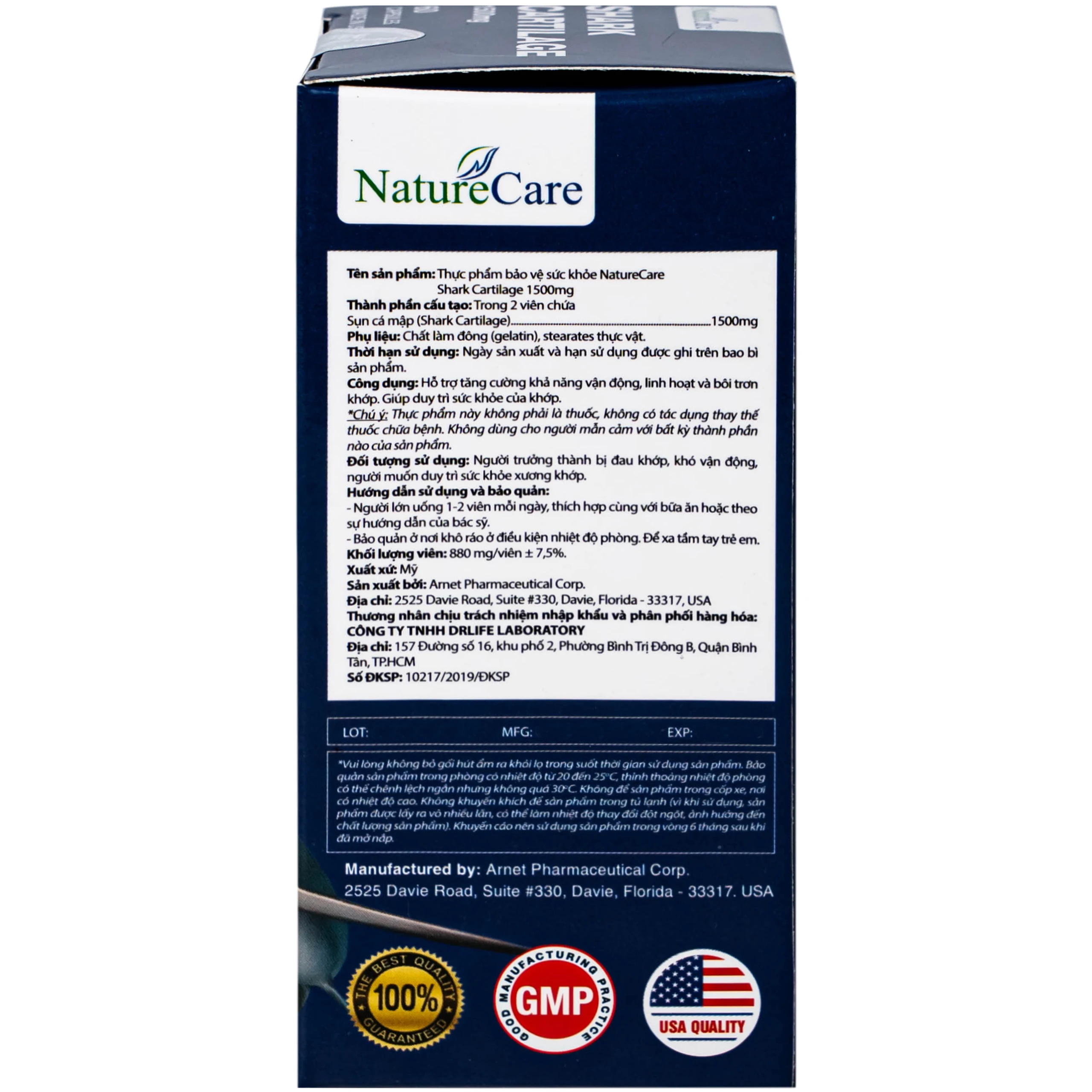 Viên uống hỗ trợ bôi trơn khớp, duy trì sức khỏe của khớp Shark Cartilage NatureCare (60 viên)
