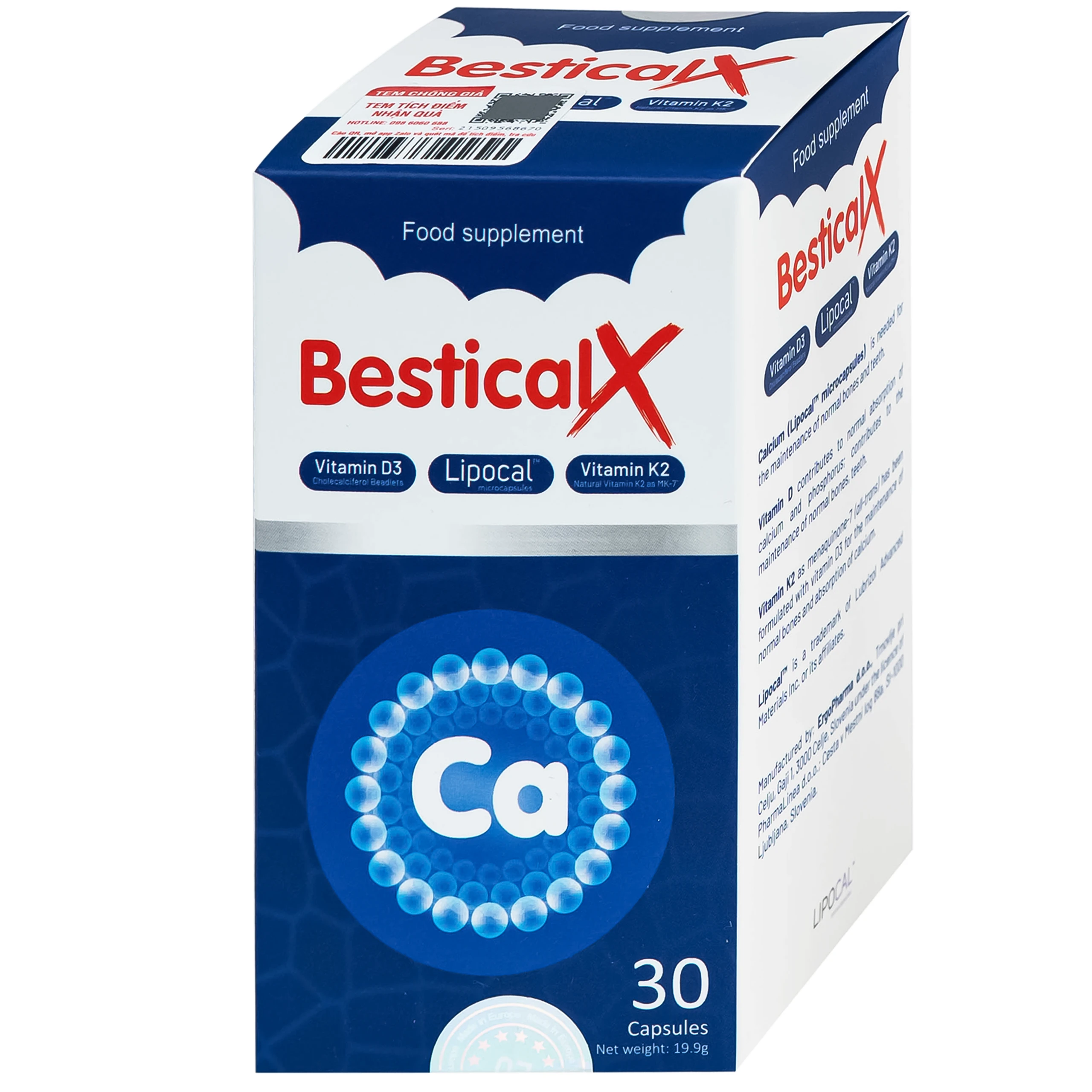 Viên uống BesticalX Ergopharm bổ sung canxi, vitamin D3 và vitamin K2, hỗ trợ xương, răng (30 viên) 8