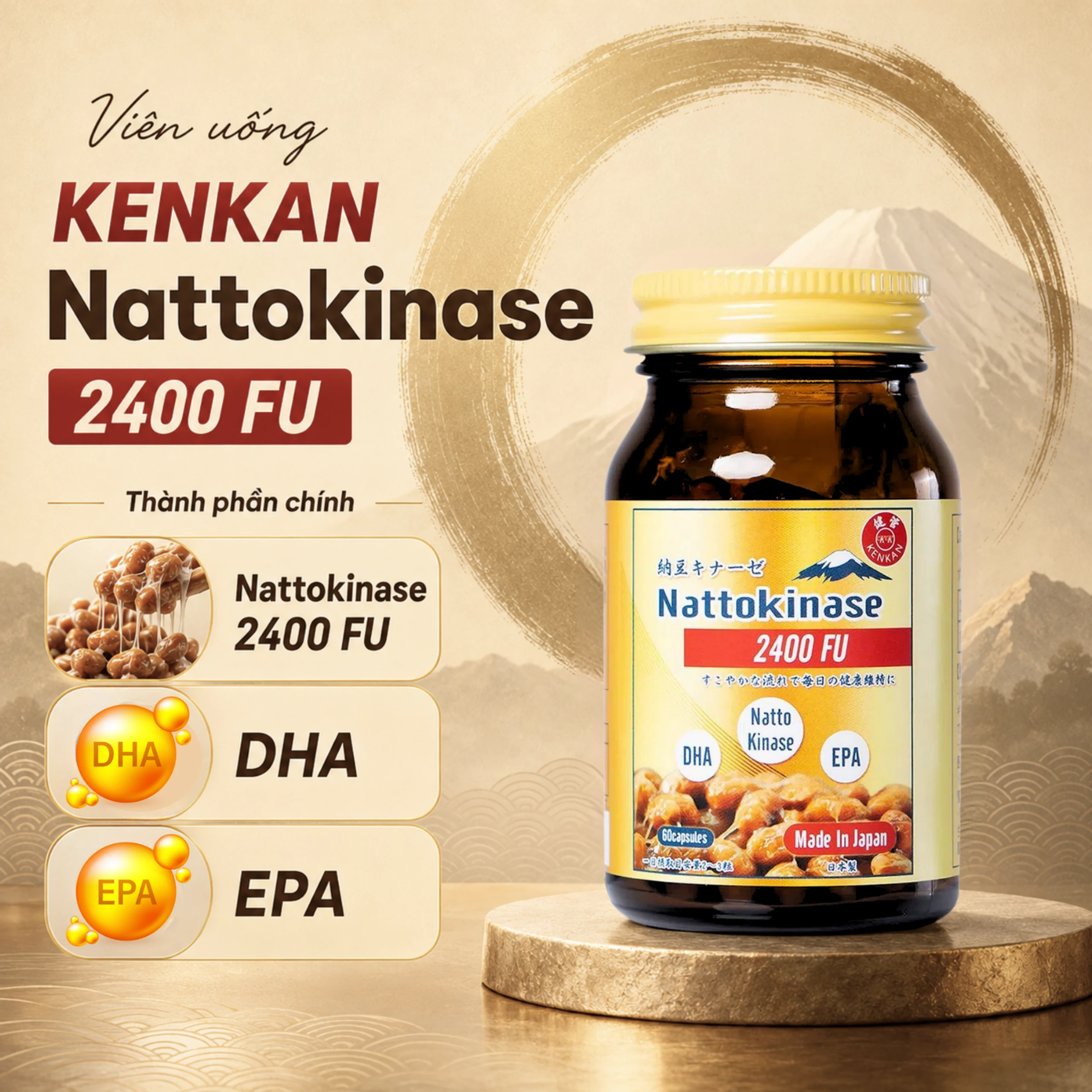 Viên uống giảm nguy cơ hình thành huyết khối, tăng cường lưu thông máu Nattokinase 2400FU KenKan (60 viên) 3