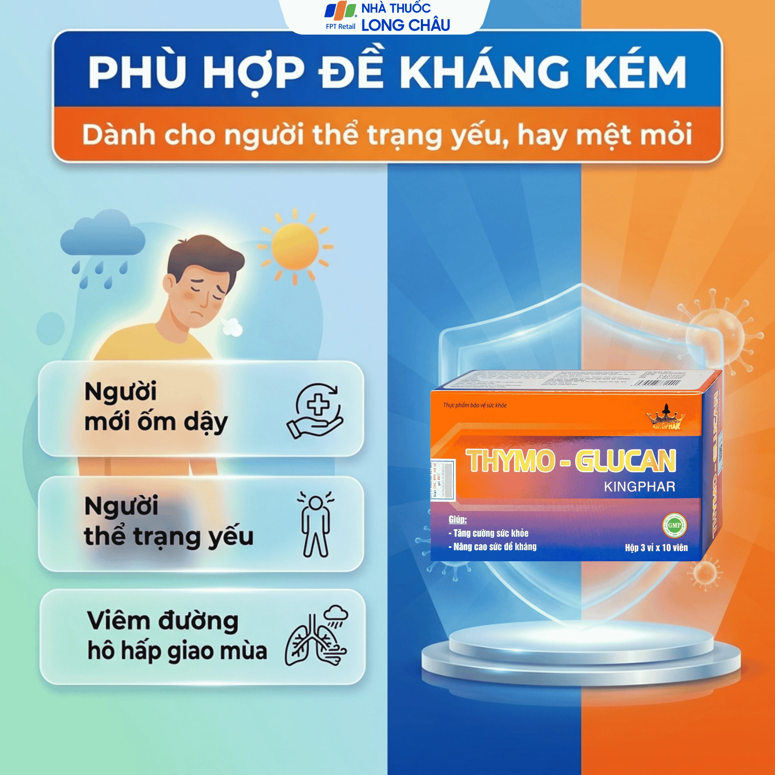 Viên uống nâng cao sức đề kháng giúp cơ thể khỏe mạnh Thymo-Glucan Kingphar (3 vỉ x 10 viên) 4