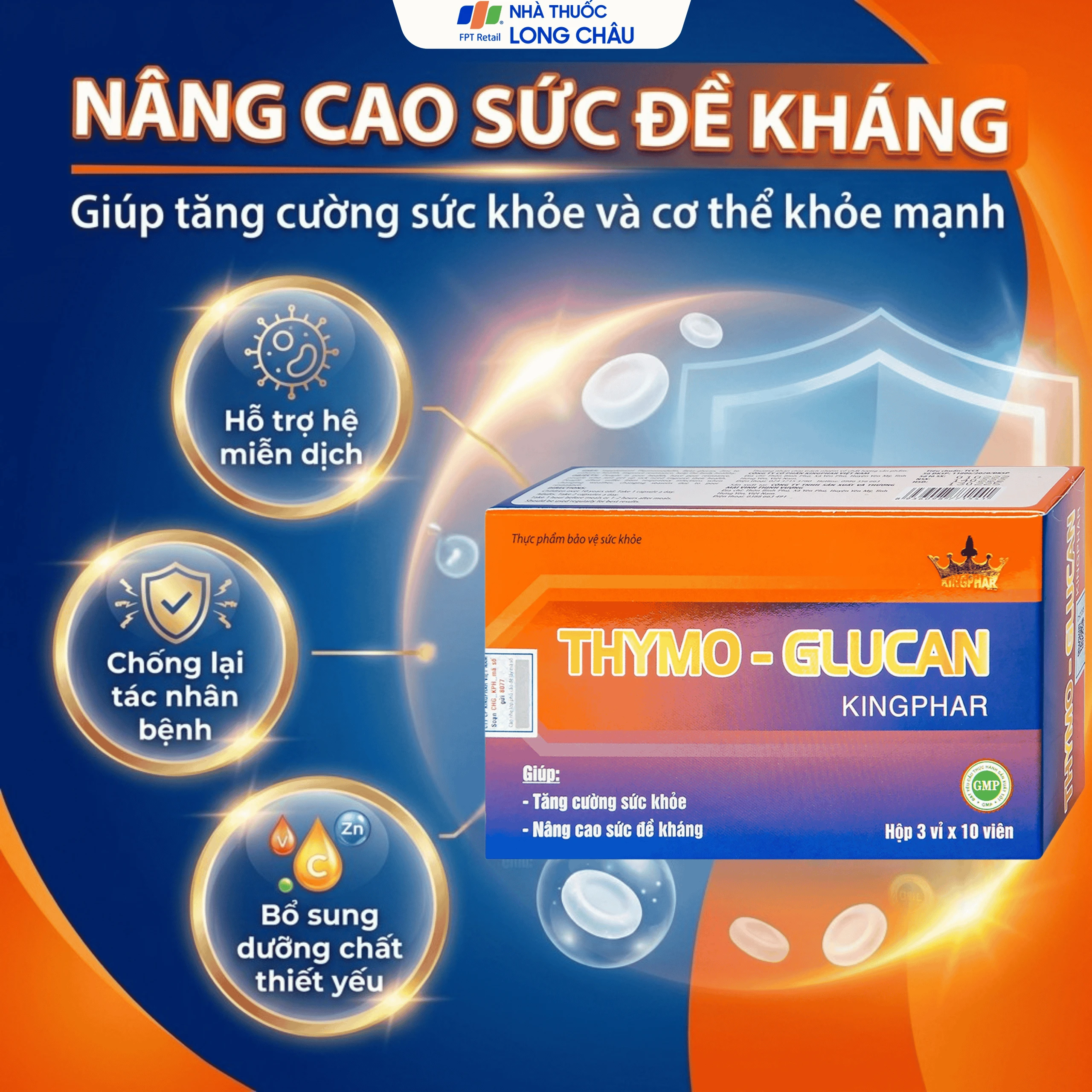 Viên uống nâng cao sức đề kháng giúp cơ thể khỏe mạnh Thymo-Glucan Kingphar (3 vỉ x 10 viên) 2
