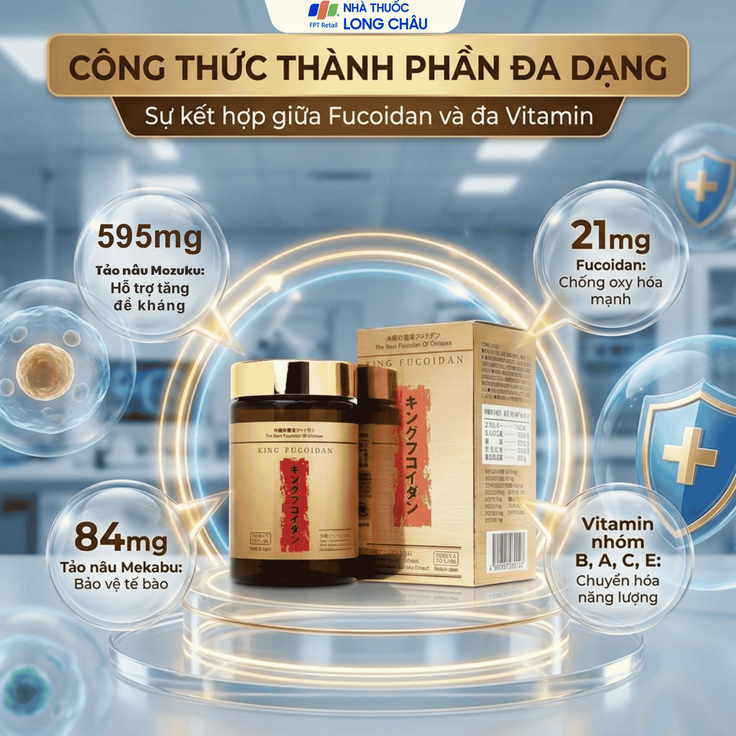 Viên uống giúp tăng đề kháng và trung hòa gốc tự do, giảm tác dụng phụ của hóa chất King Fucoidan Jpanwell (120 viên) 3