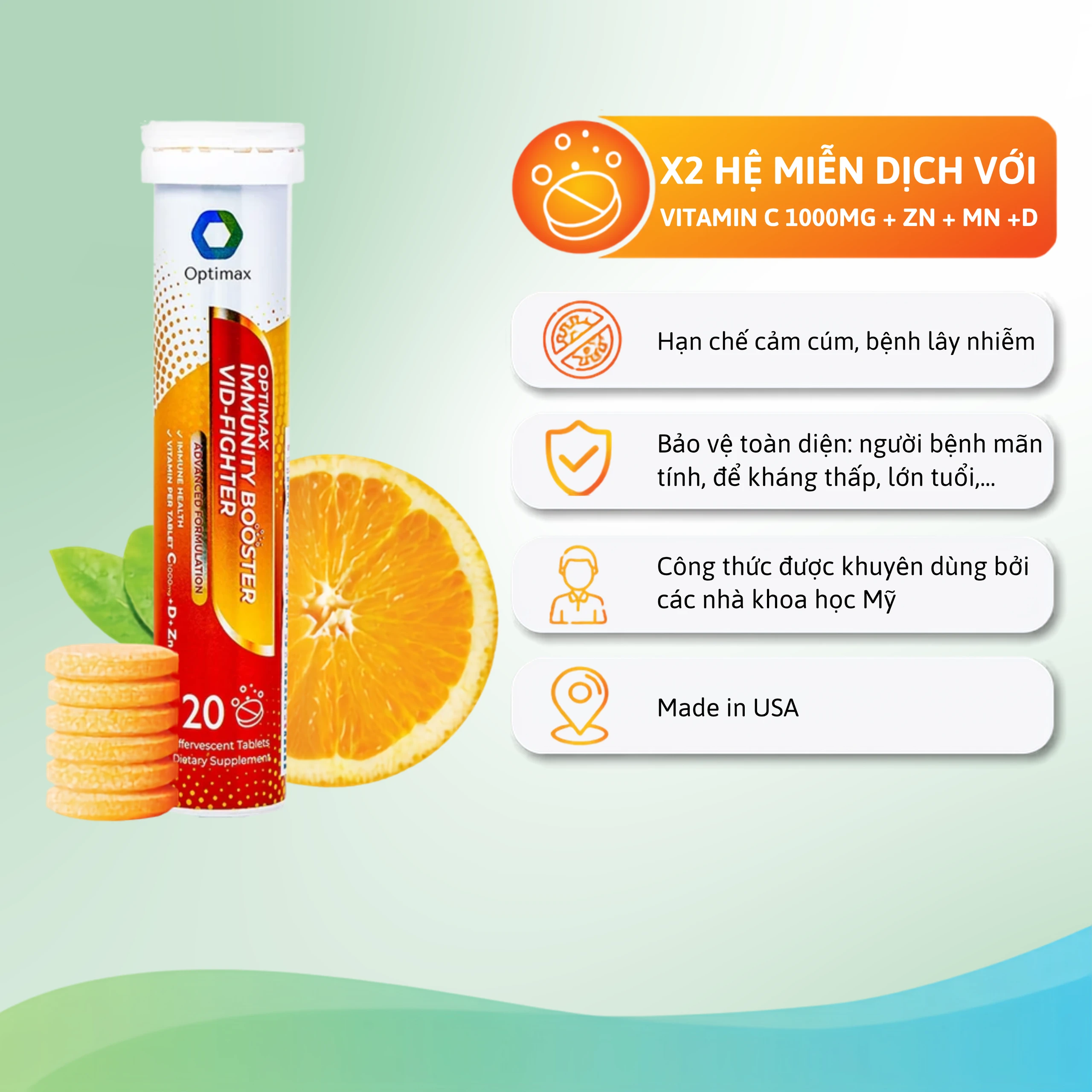 Viên sủi tăng cường sức đề kháng cho cơ thể Optimax Immunity Booster Vid-Fighter (20 viên) 2