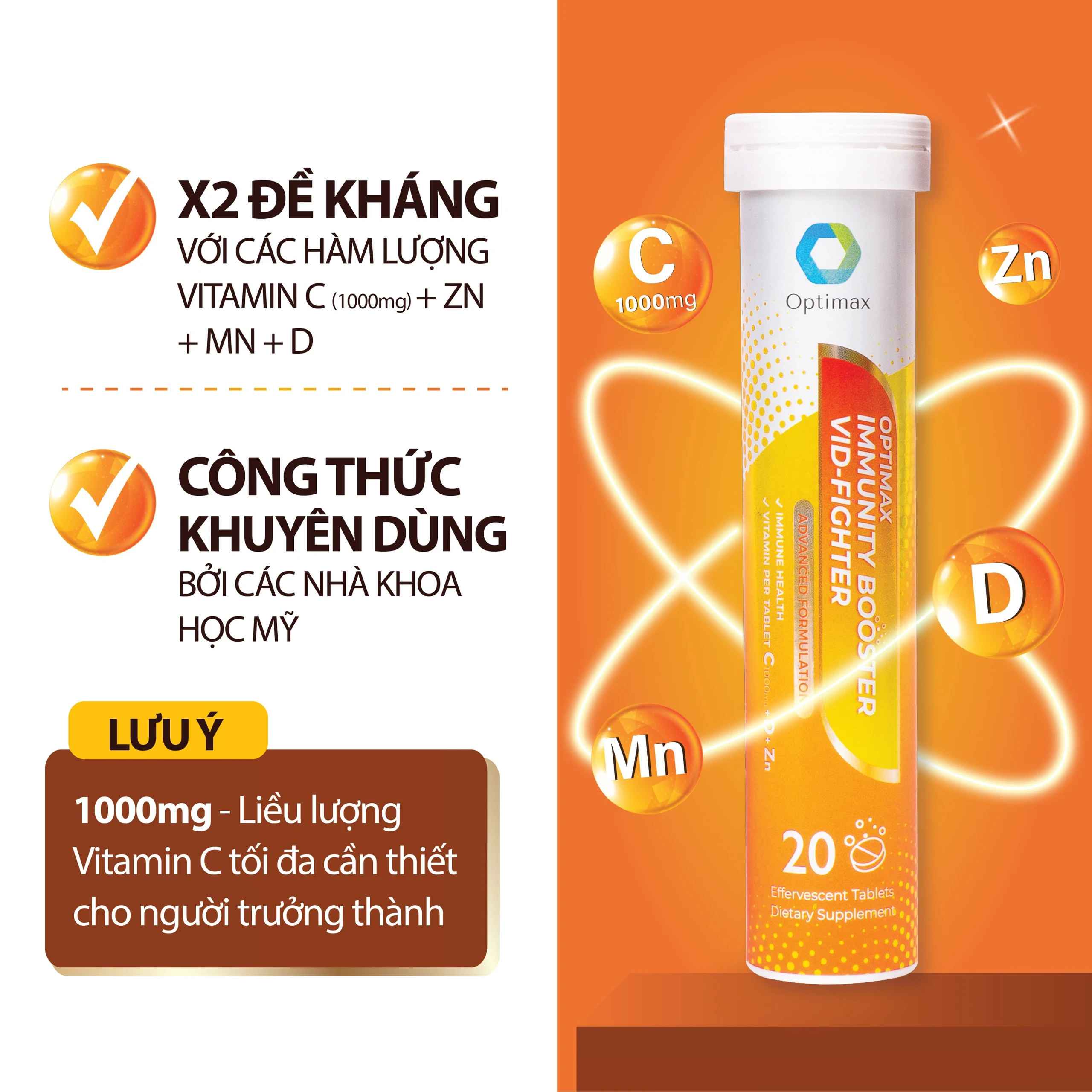 Viên sủi tăng cường sức đề kháng cho cơ thể Optimax Immunity Booster Vid-Fighter (20 viên) 4