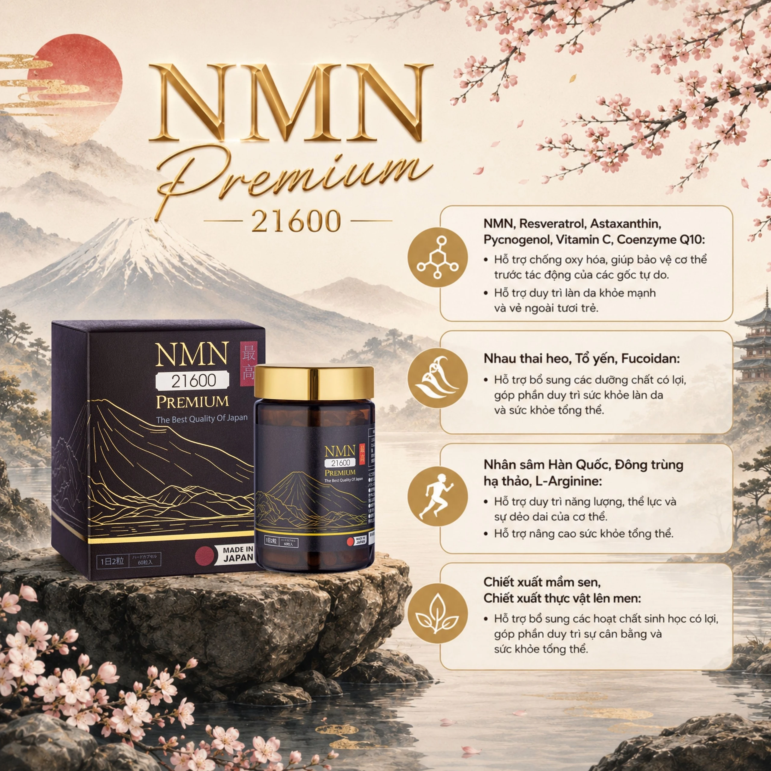 Viên uống giúp chống lão hóa, giúp da tươi trẻ NMN Premium 21600 Jpanwell (60 viên) 4