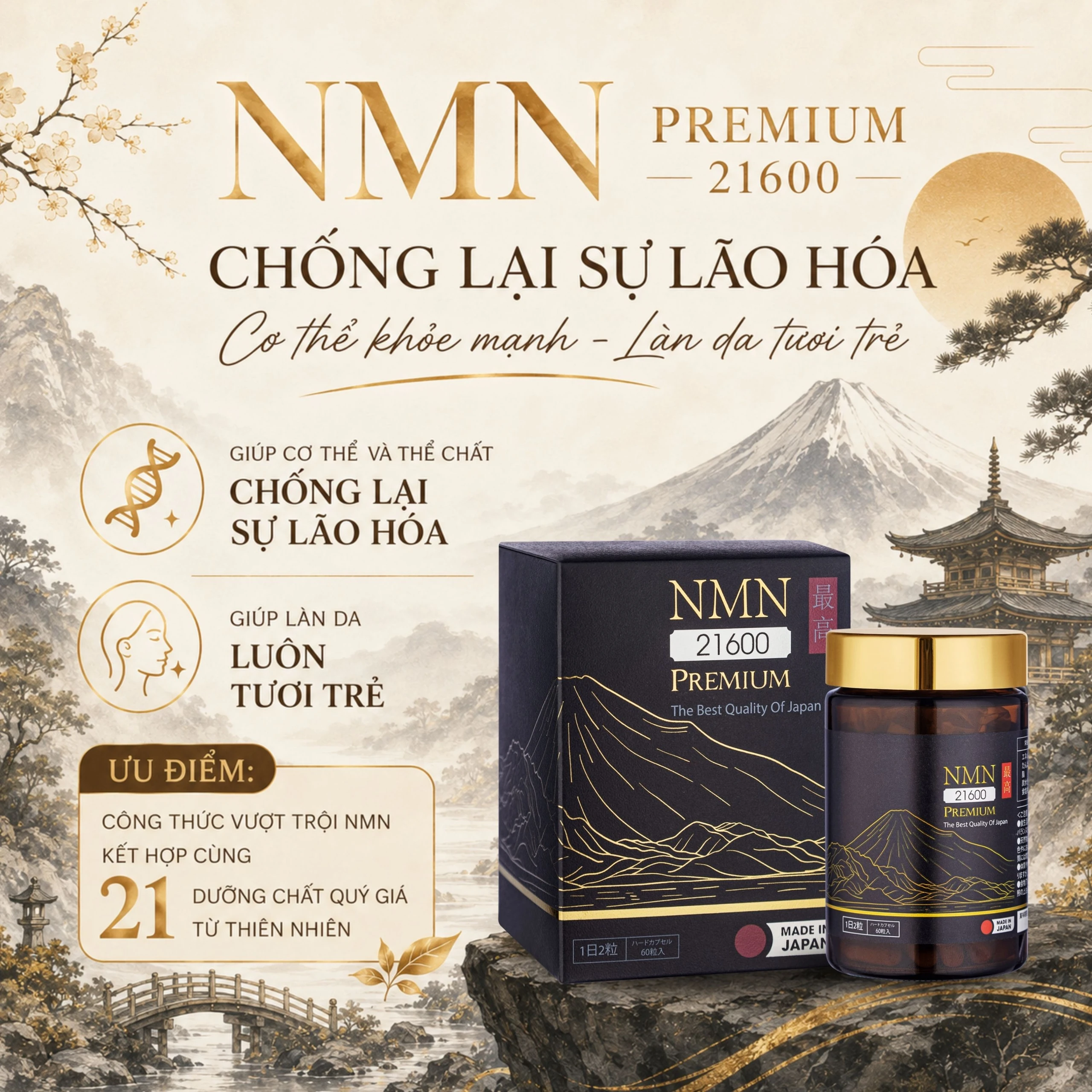 Viên uống giúp chống lão hóa, giúp da tươi trẻ NMN Premium 21600 Jpanwell (60 viên) 3