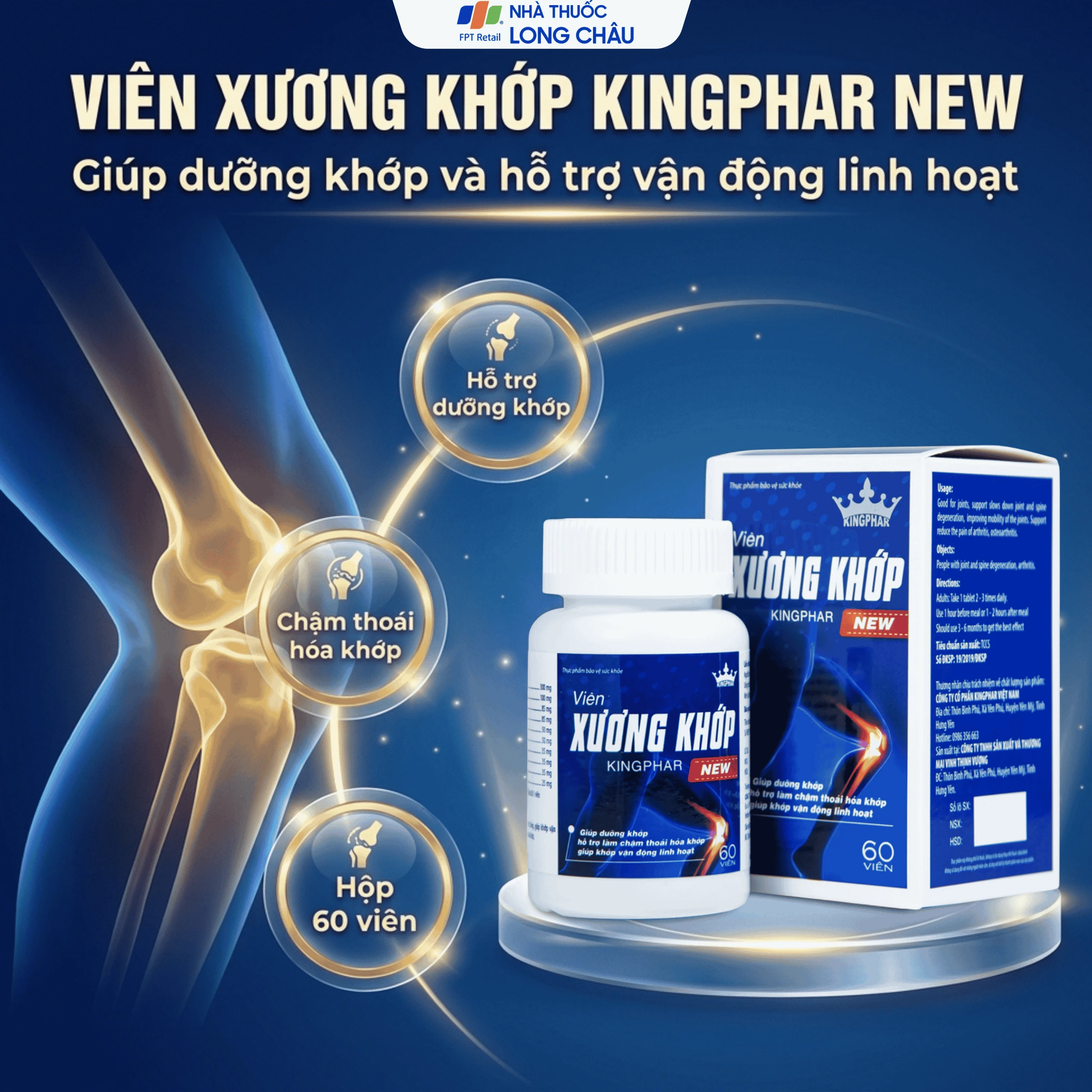 Viên uống giúp dưỡng khớp, hỗ trợ giảm đau do viêm khớp, thoái hóa khớp Xương Khớp Kingphar New (60 viên) 2
