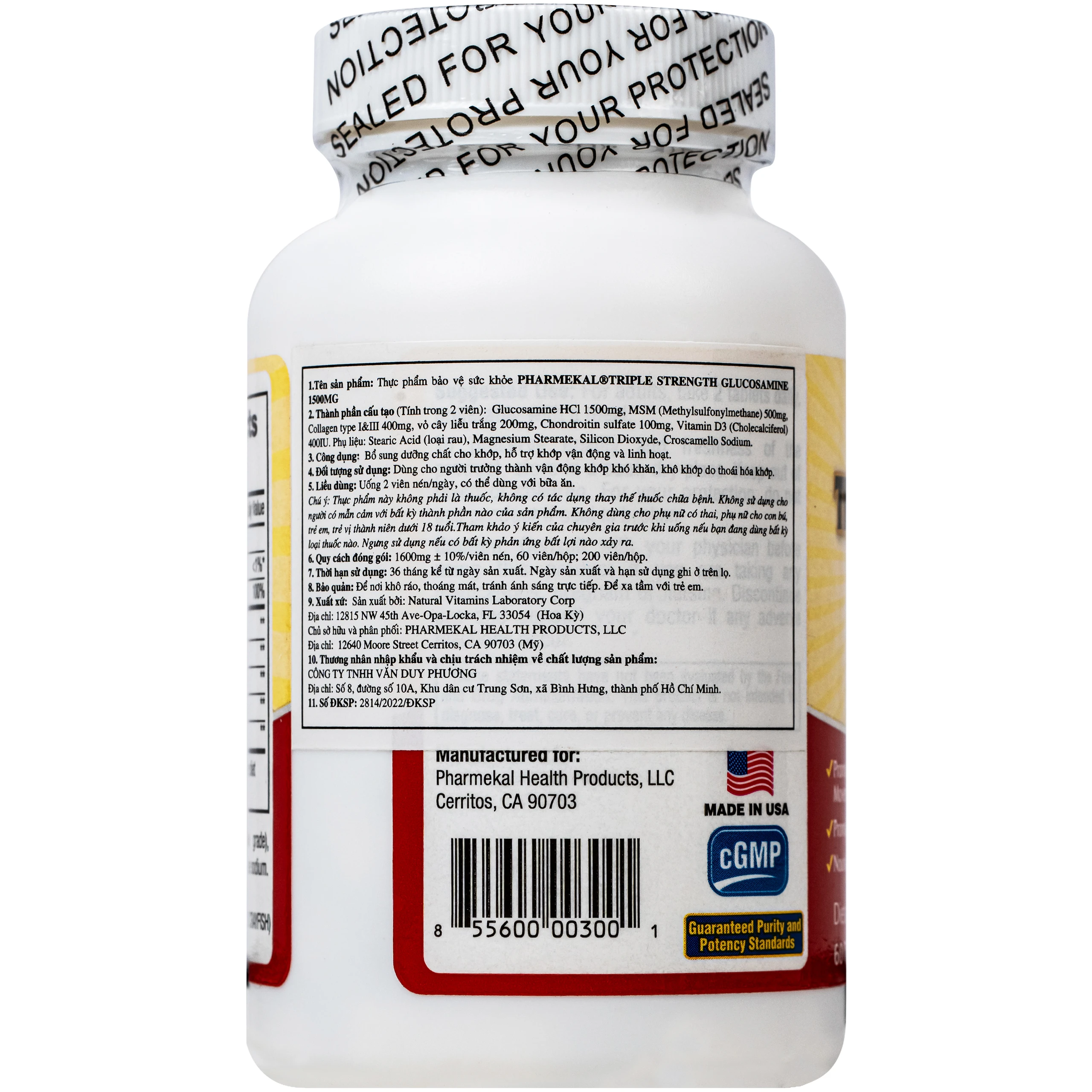 Viên uống bổ sung dưỡng chất cho khớp Triple Strength Glucosamine 1500mg Pharmekal (60 viên) 2