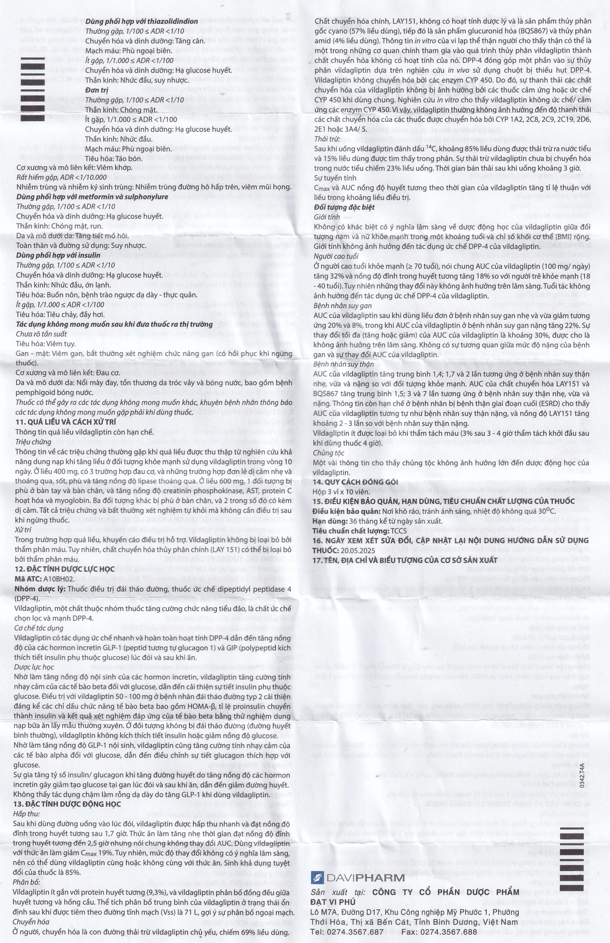 Thuốc Vigorito Davipharm kiểm soát đường huyết ở bệnh đái tháo đường típ 2 (3 vỉ x 10 viên) 