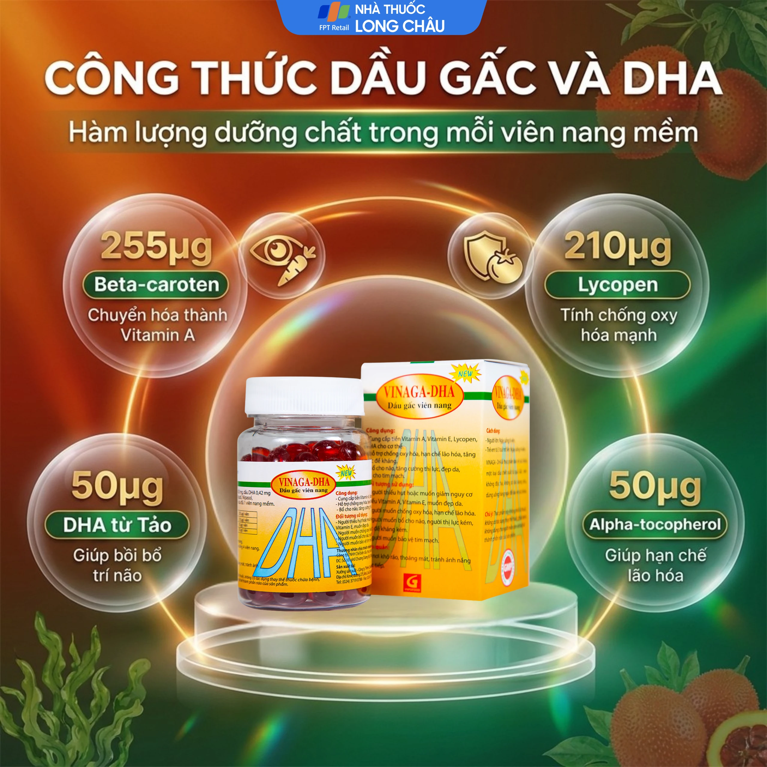 Giúp bổ não Dầu gấc viên nang Vinaga - DHA (100 viên) 3