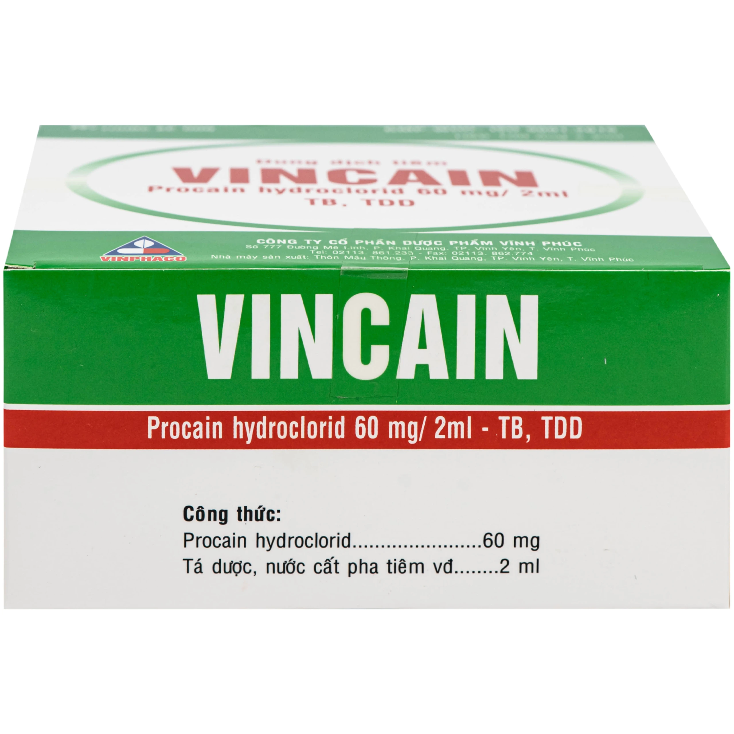 Dung dịch tiêm Vincain 60mg Vinphaco gây tê tại chỗ, gây tê cột sống (100 ống x 2ml)
