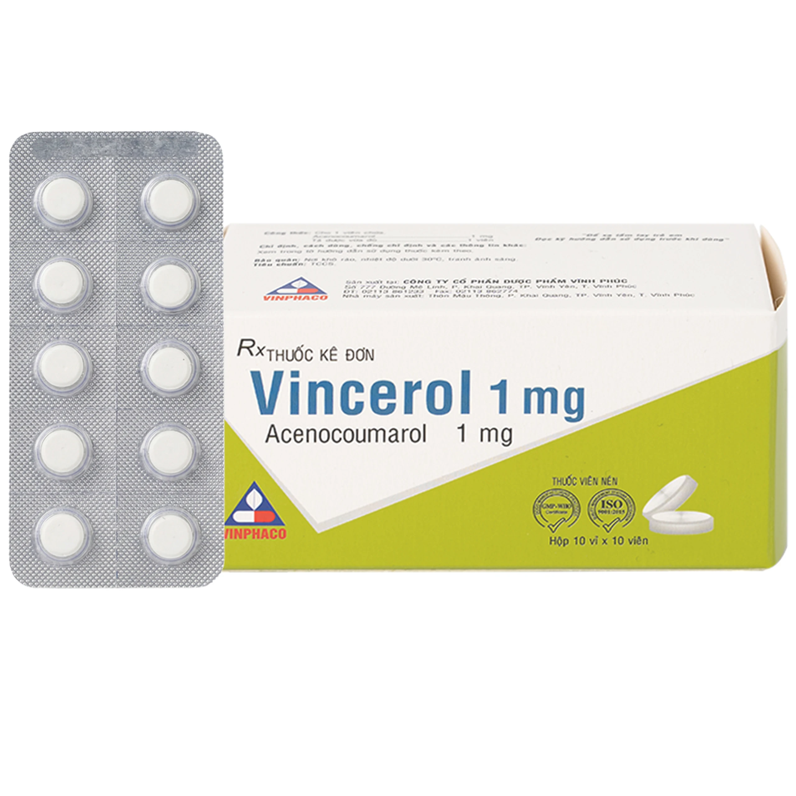 Thuốc Vincerol 1mg Vinphaco dùng trong bệnh tim gây tắc mạch, nhồi máu cơ tim (10 vỉ x 10 viên)