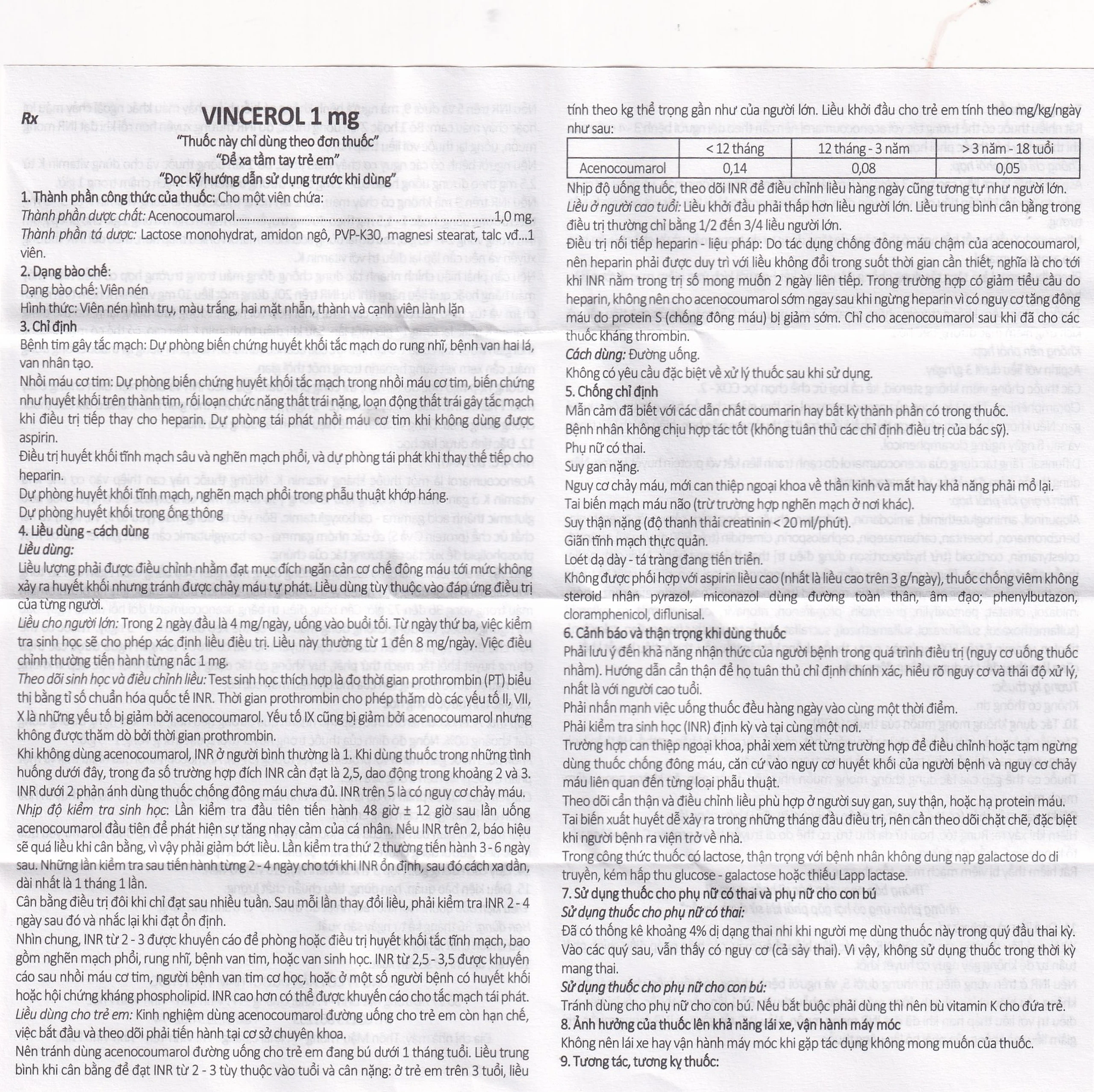 Thuốc Vincerol 1mg Vinphaco dùng trong bệnh tim gây tắc mạch, nhồi máu cơ tim (10 vỉ x 10 viên)