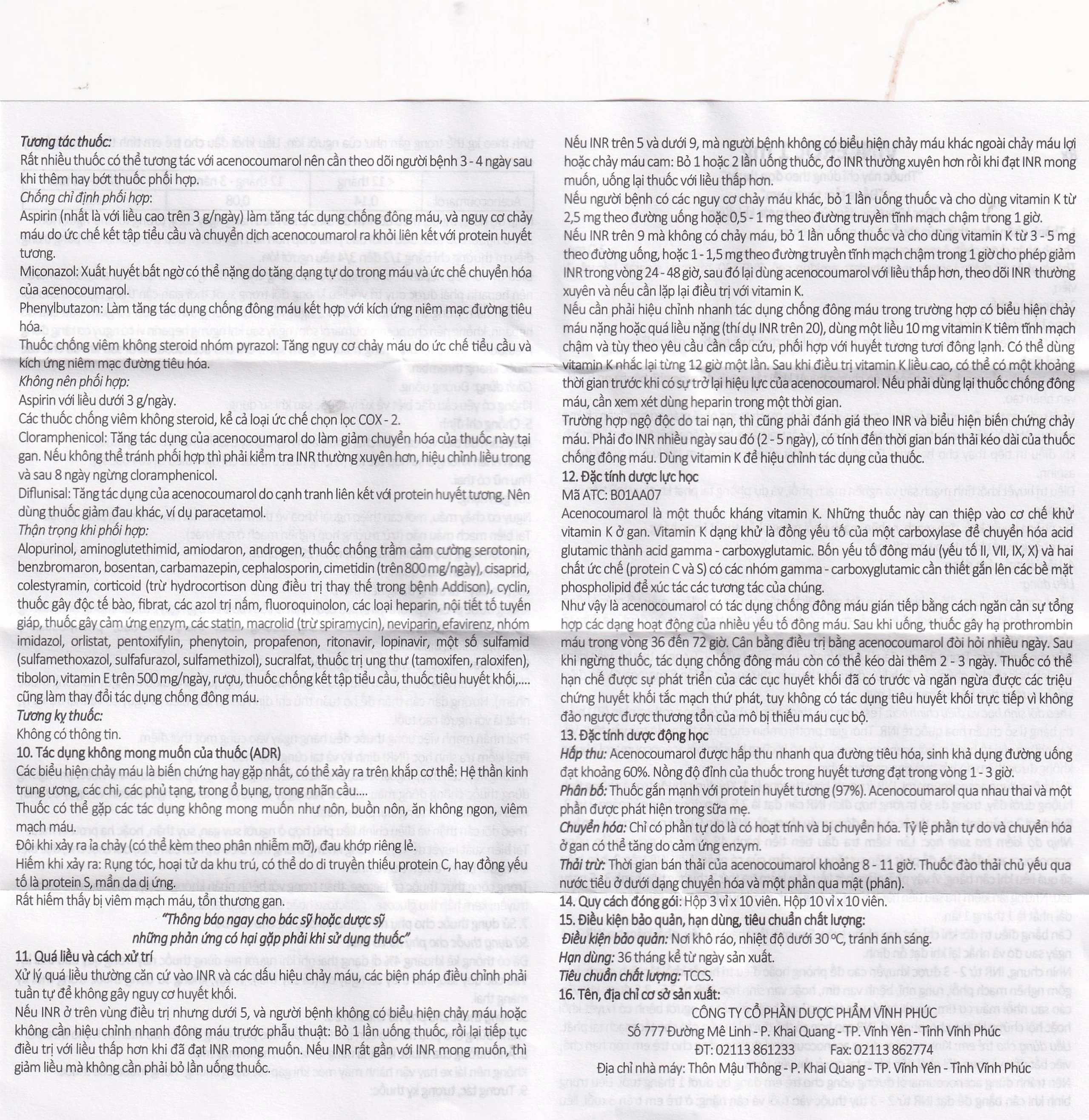 Thuốc Vincerol 1mg Vinphaco dùng trong bệnh tim gây tắc mạch, nhồi máu cơ tim (10 vỉ x 10 viên)