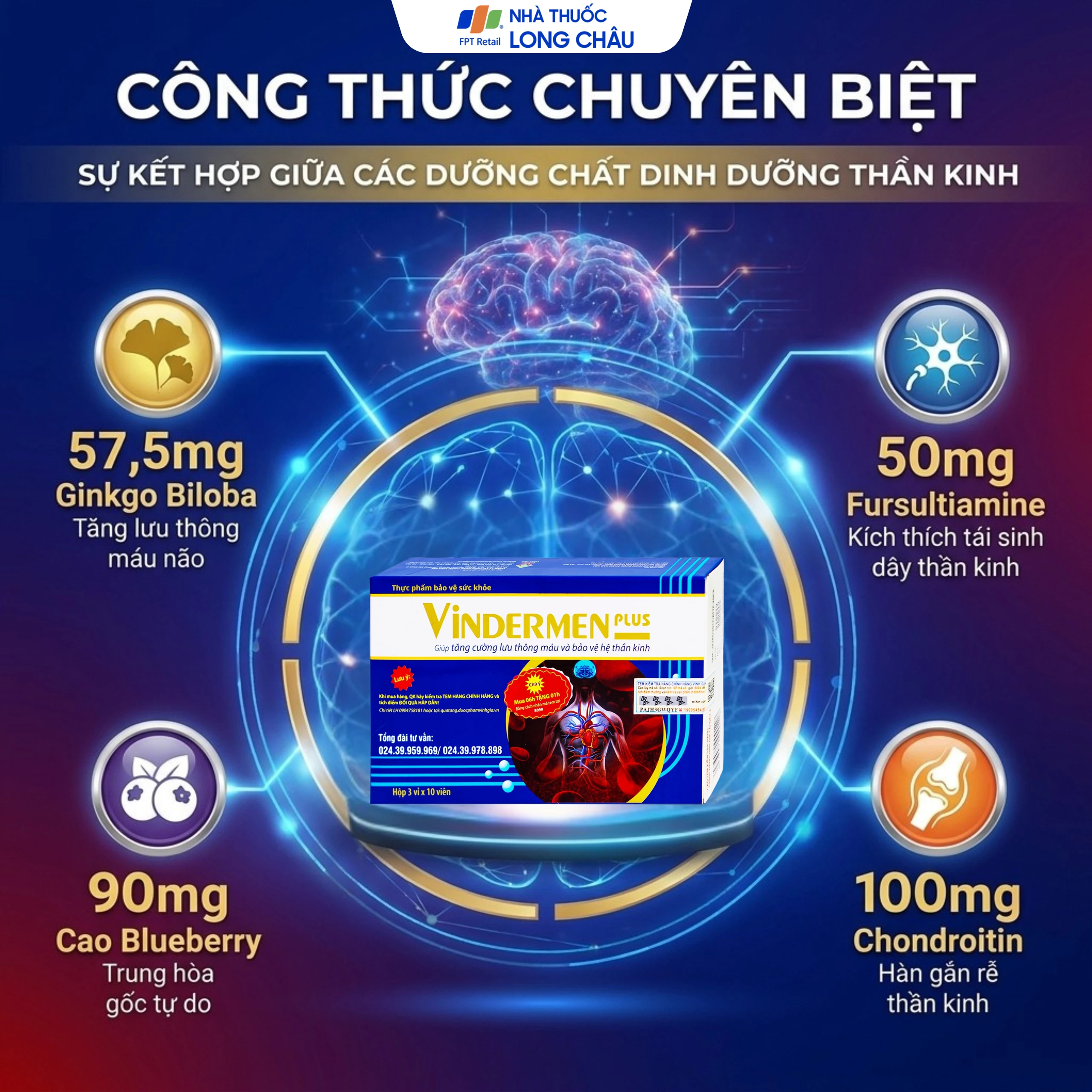 Viên hỗ trợ hoạt huyết Vindermen Plus Vinh Gia (3 vỉ x 10 viên) 3