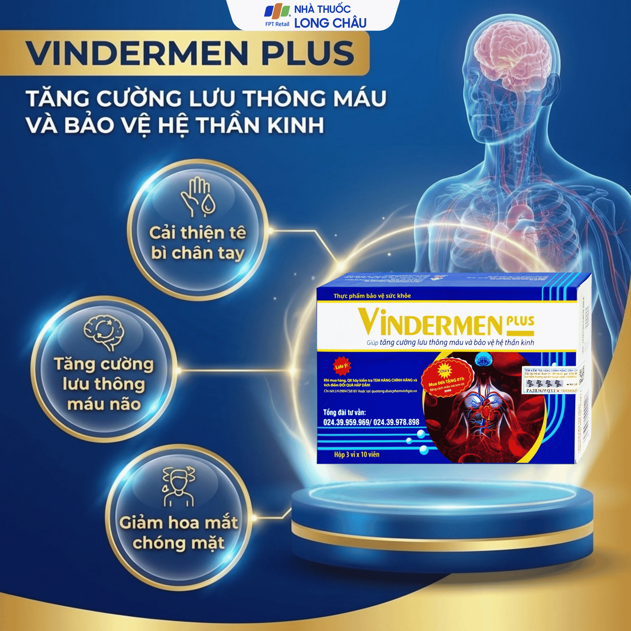 Viên hỗ trợ hoạt huyết Vindermen Plus Vinh Gia (3 vỉ x 10 viên) 2