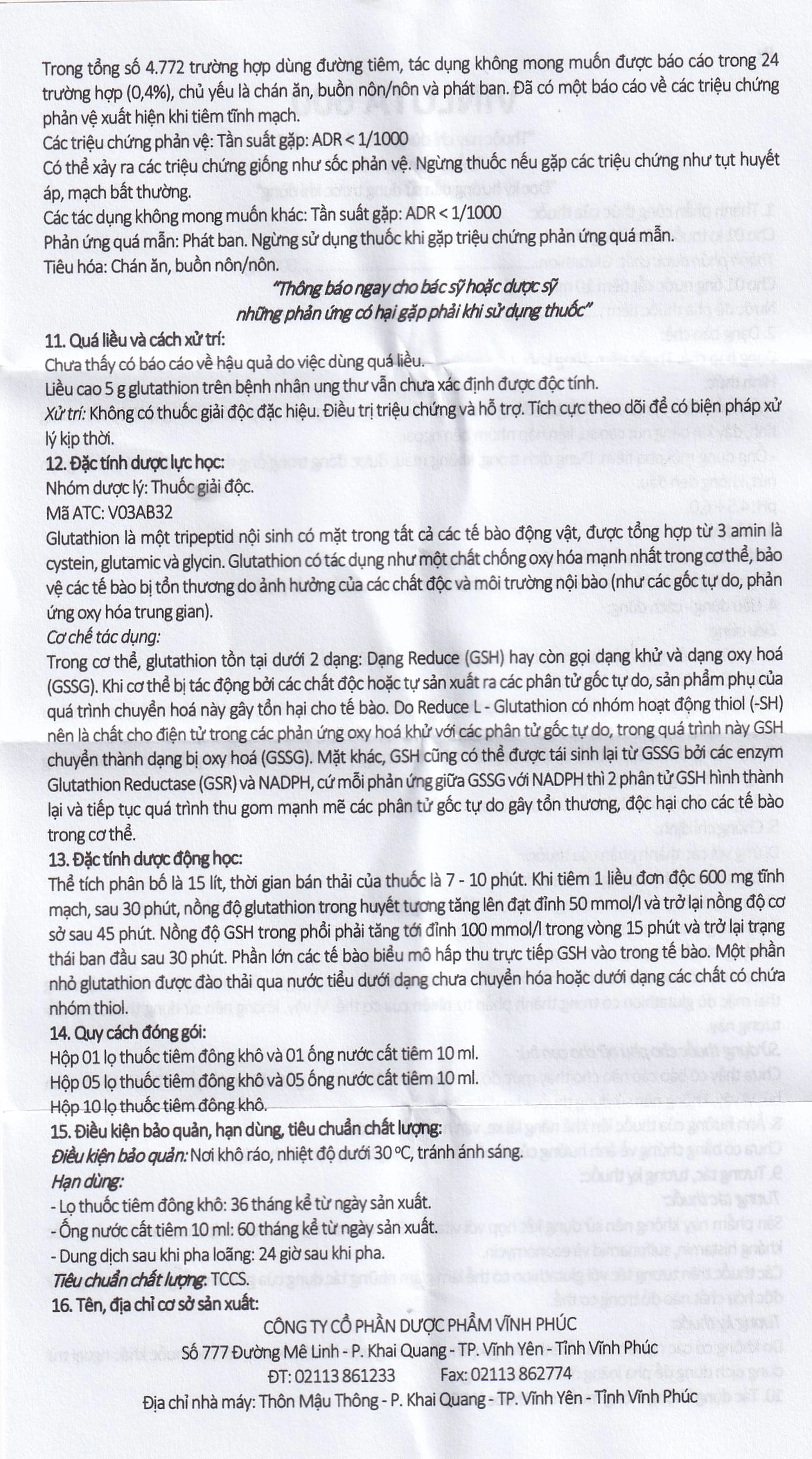 Thuốc tiêm Vinluta 600 Vinphaco giảm độc tính của xạ trị và hóa chất điều trị ung thư (1 lọ bột + 1 ống nước cất tiêm 10ml)