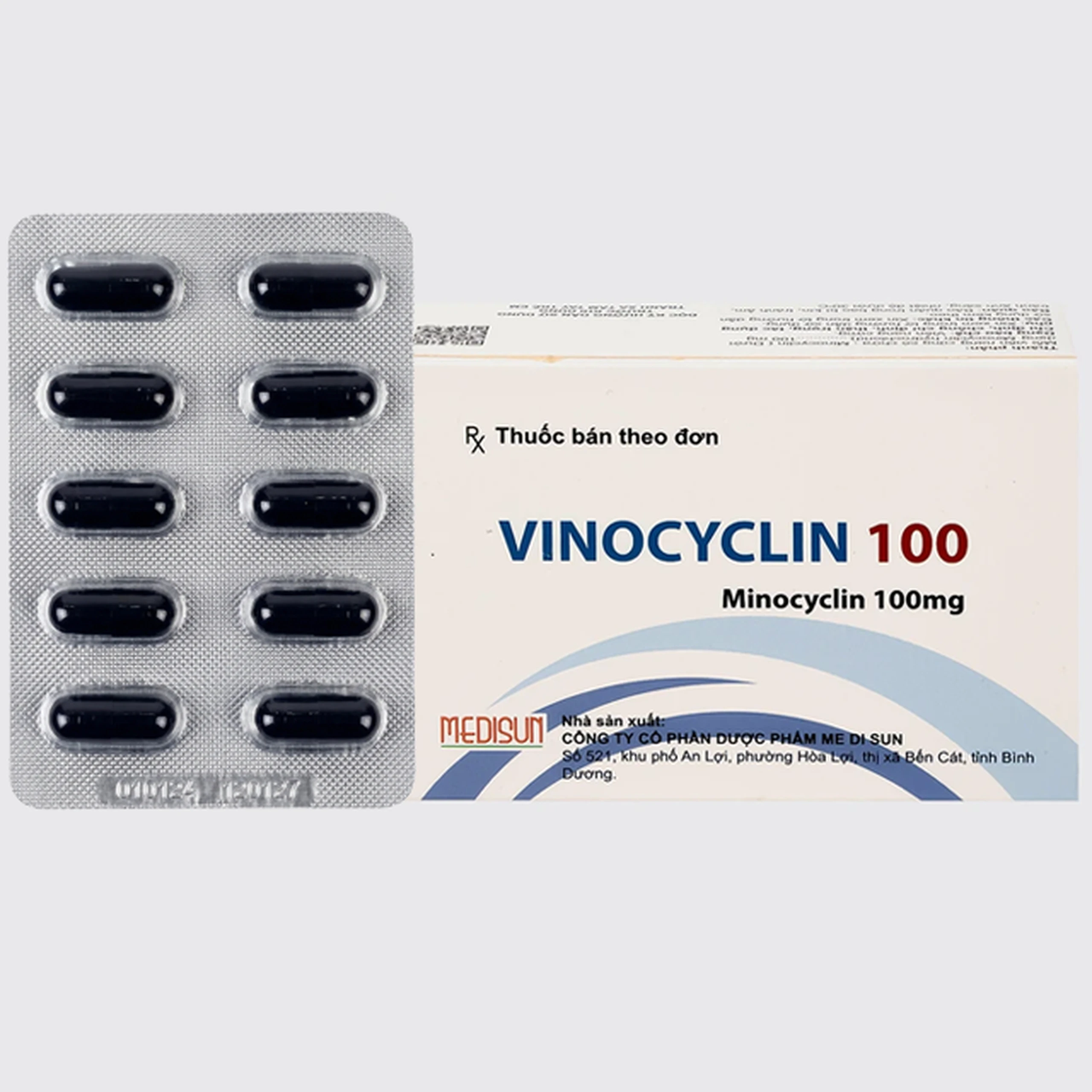 Thuốc Vinocyclin 100 Medisun điều trị mụn trứng cá, nhiễm trùng đường hô hấp (3 vỉ x 10 viên)
