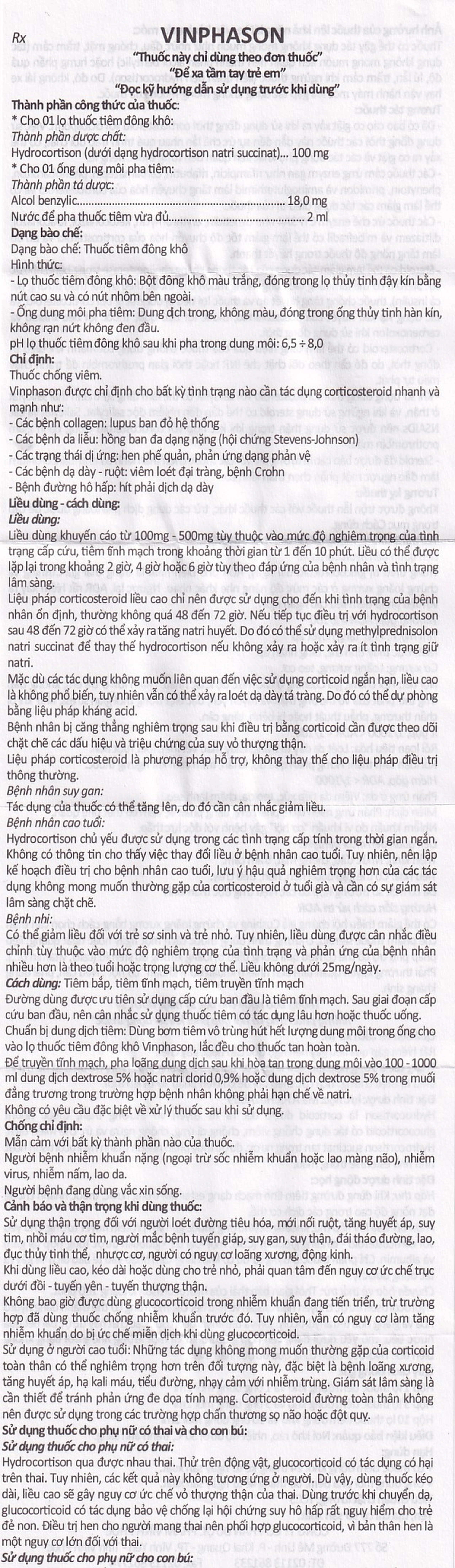 Thuốc tiêm Vinphason 100mg Vinphaco điều trị lupus ban đỏ hệ thống, hồng ban đa dạng nặng (1 lọ + 1 ống)