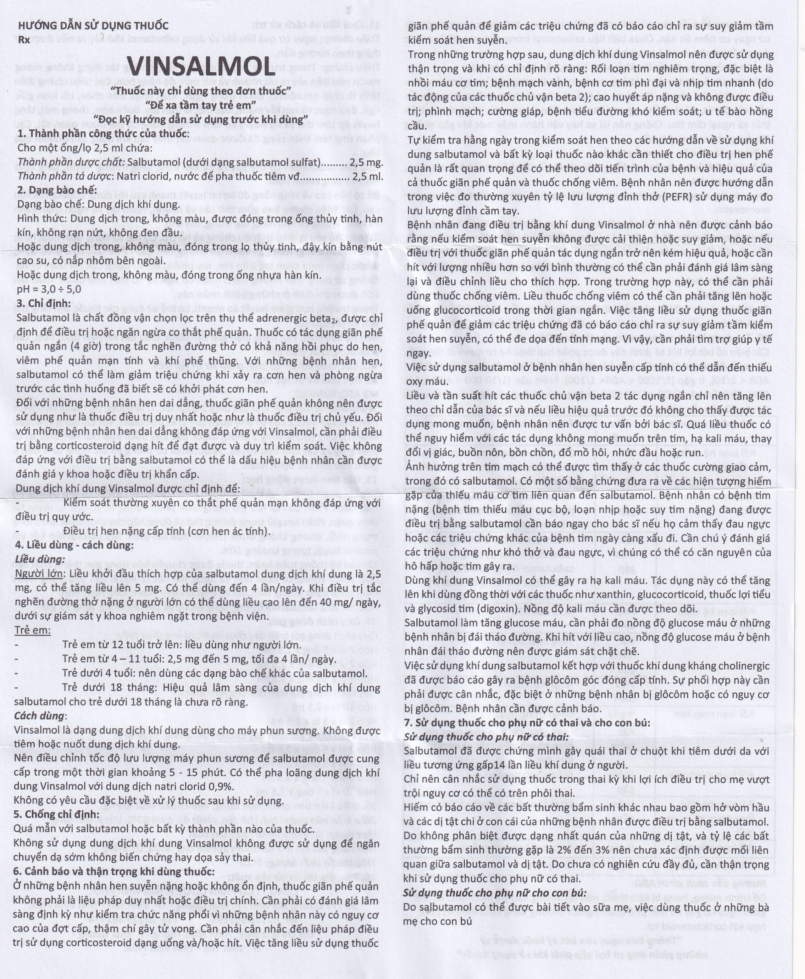 Thuốc Vinsalmol 2.5mg/2.5ml Vinphaco hỗ trợ kiểm soát co thắt phế quản mạn, hen ác tính (2 vỉ x 5 ống)