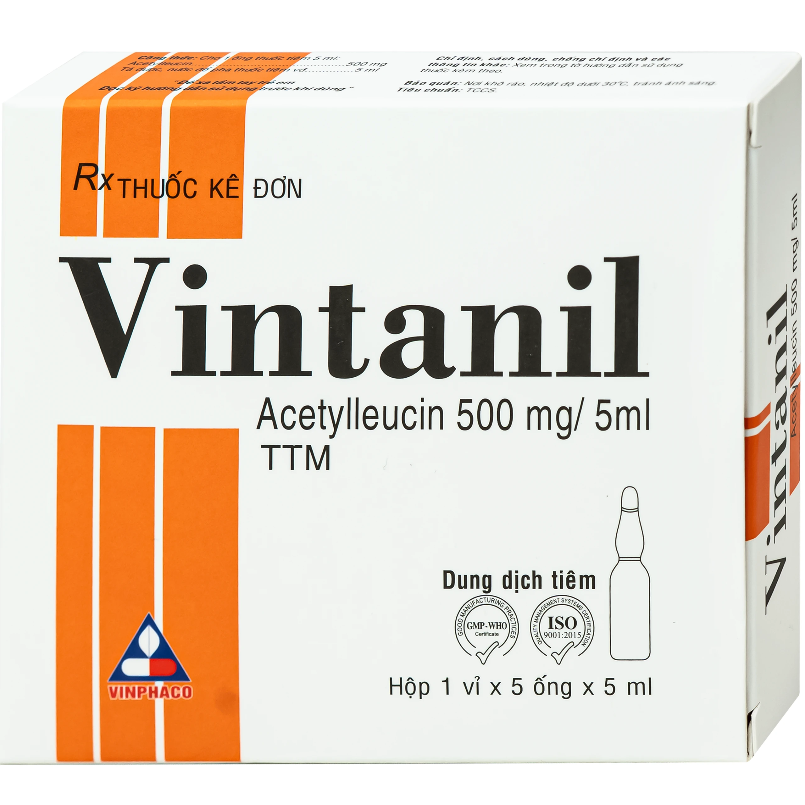 Thuốc tiêm Vintanil 500mg/5ml Vinphaco điều trị triệu chứng các cơn chóng mặt (1 vỉ x 5 ống x 5ml) 2