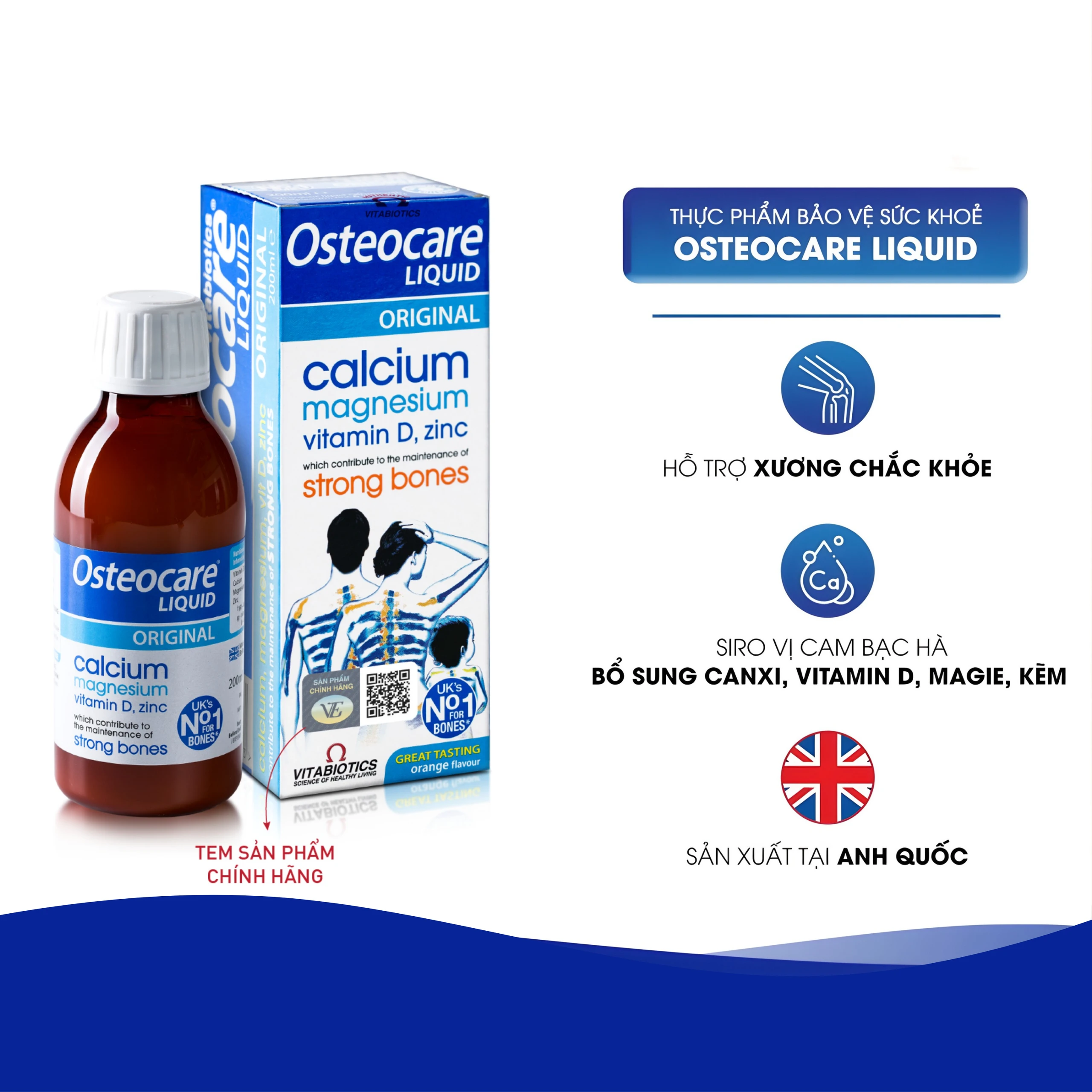 Siro bổ sung canxi khoáng chất chắc xương khoẻ khớp Vitabiotics Osteocare Liquid (200ml)