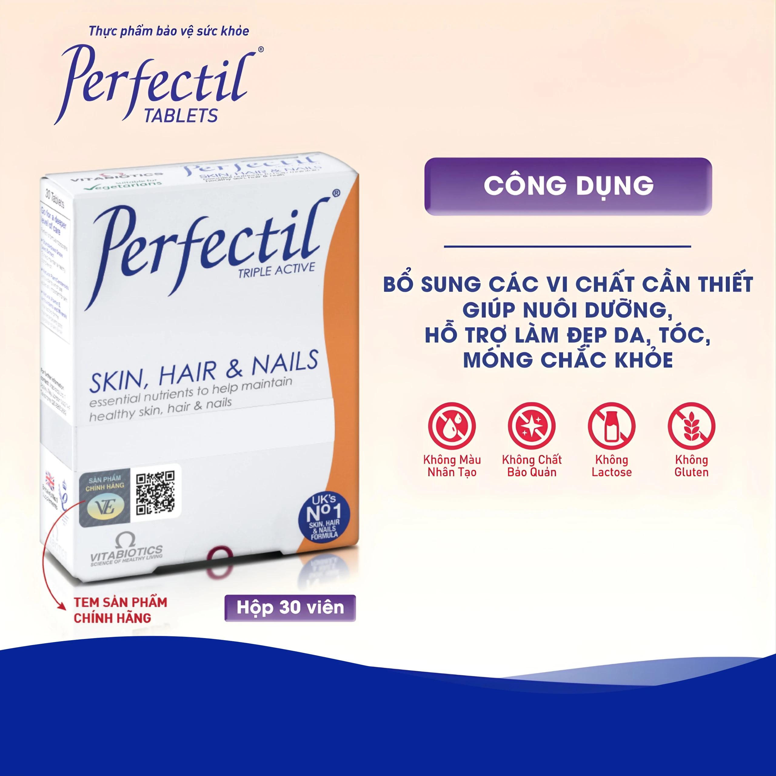 Viên uống bổ sung vi chất làm đẹp da móng tóc Perfectil Vitabiotics (2 vỉ x 15 viên)