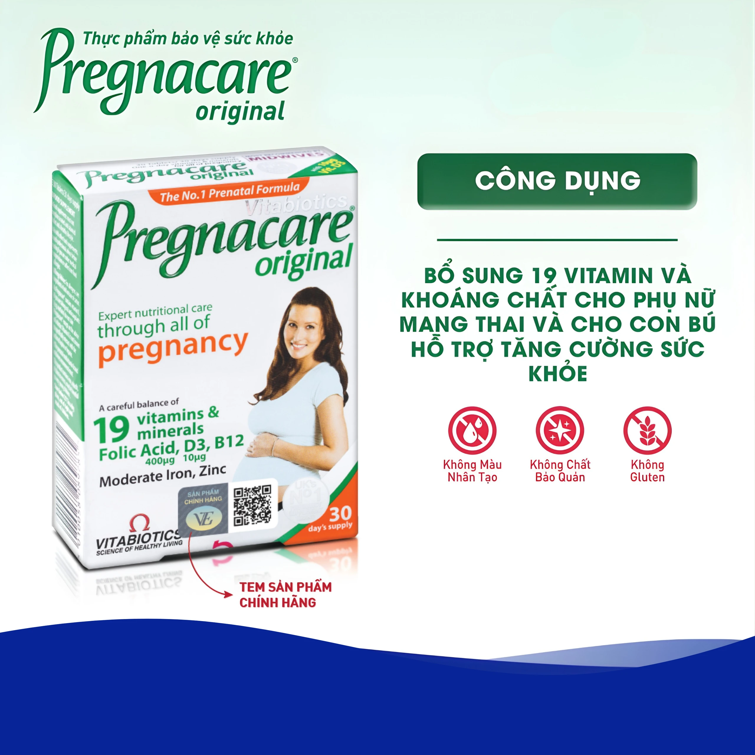 Viên bổ sung vitamin khoáng chất cho phụ nữ mang thai và cho con bú Vitabiotics Pregnacare Original (2 vỉ x 15 viên)