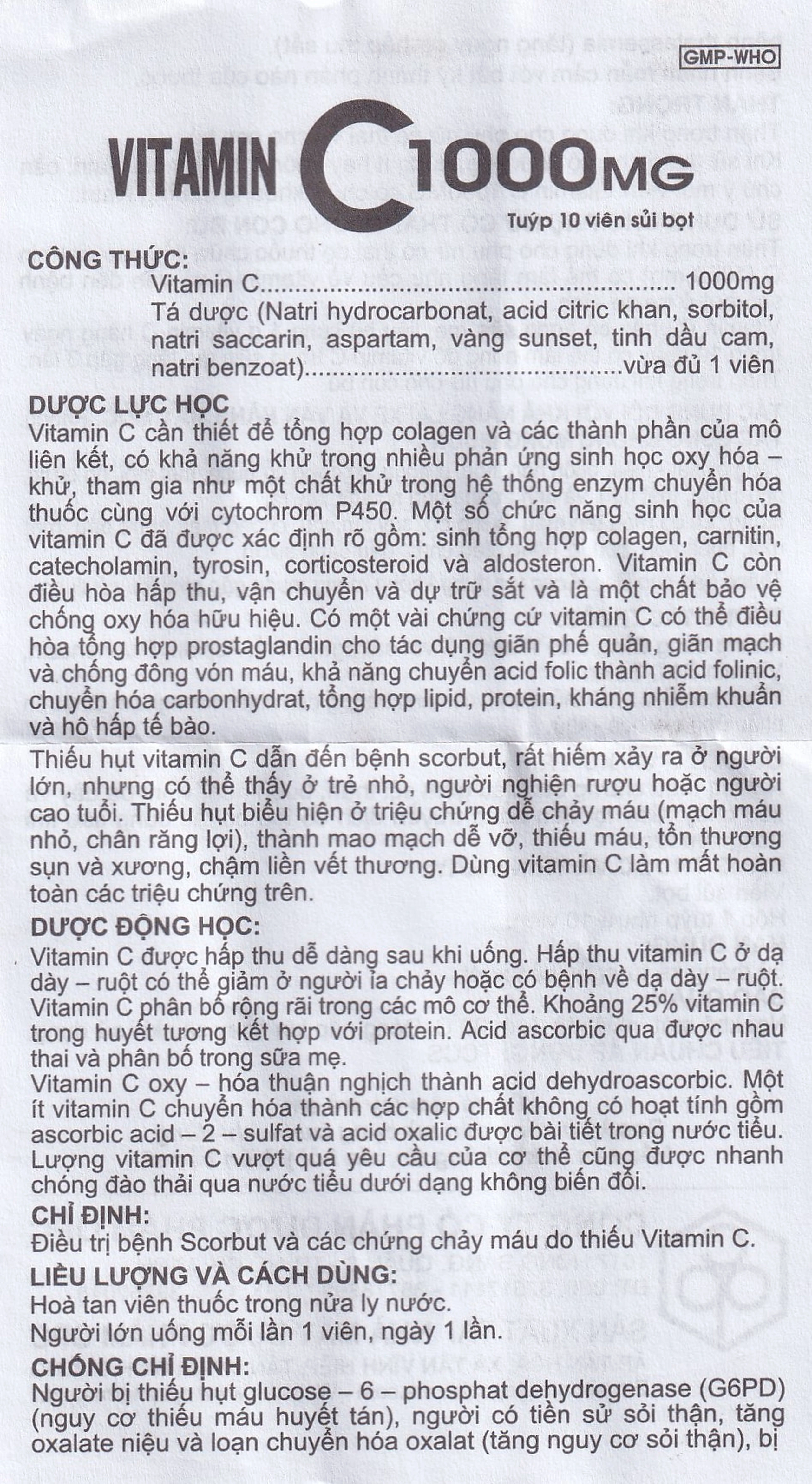 Viên sủi Vitamin C 1000mg OPC điều trị bệnh Scorbut và các chứng chảy máu do thiếu Vitamin C (10 viên)