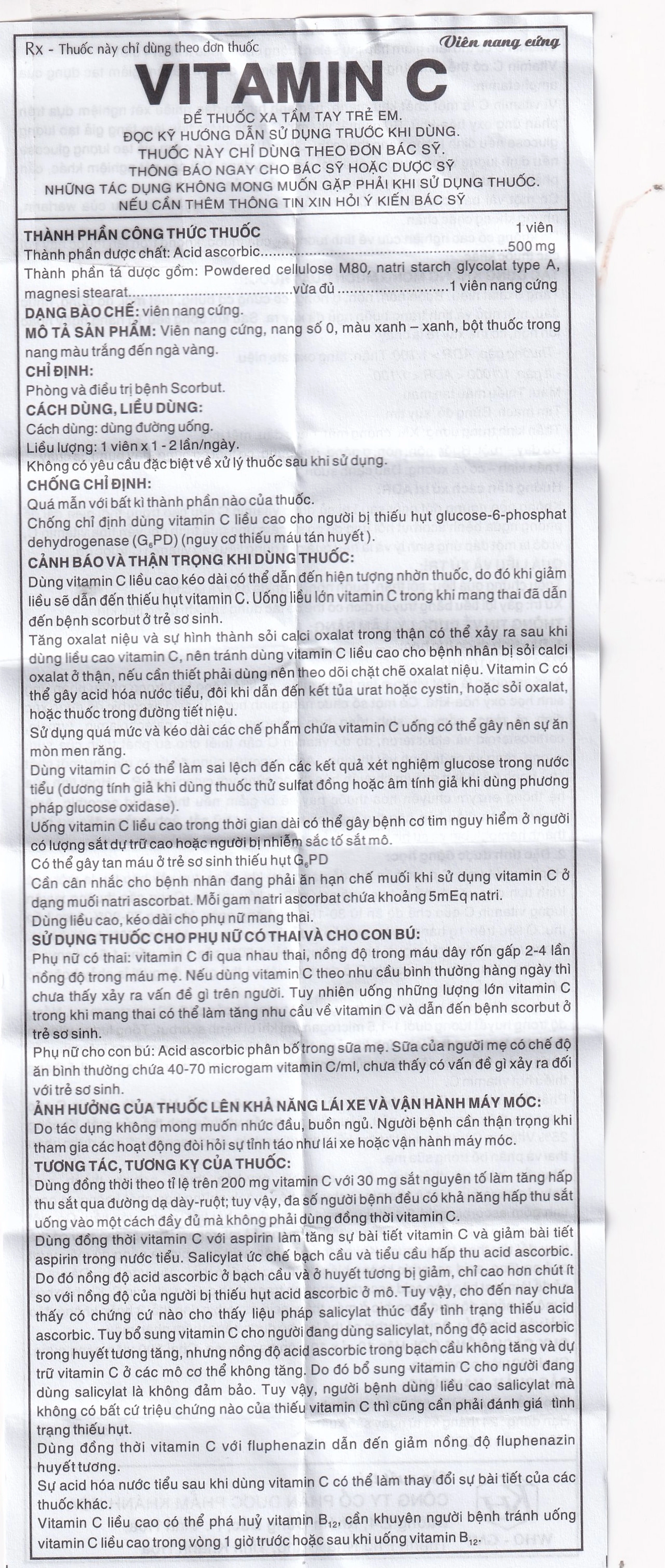 Thuốc Vitamin C 500mg Khapharco dự phòng và điều trị bệnh Scorbut (200 viên)