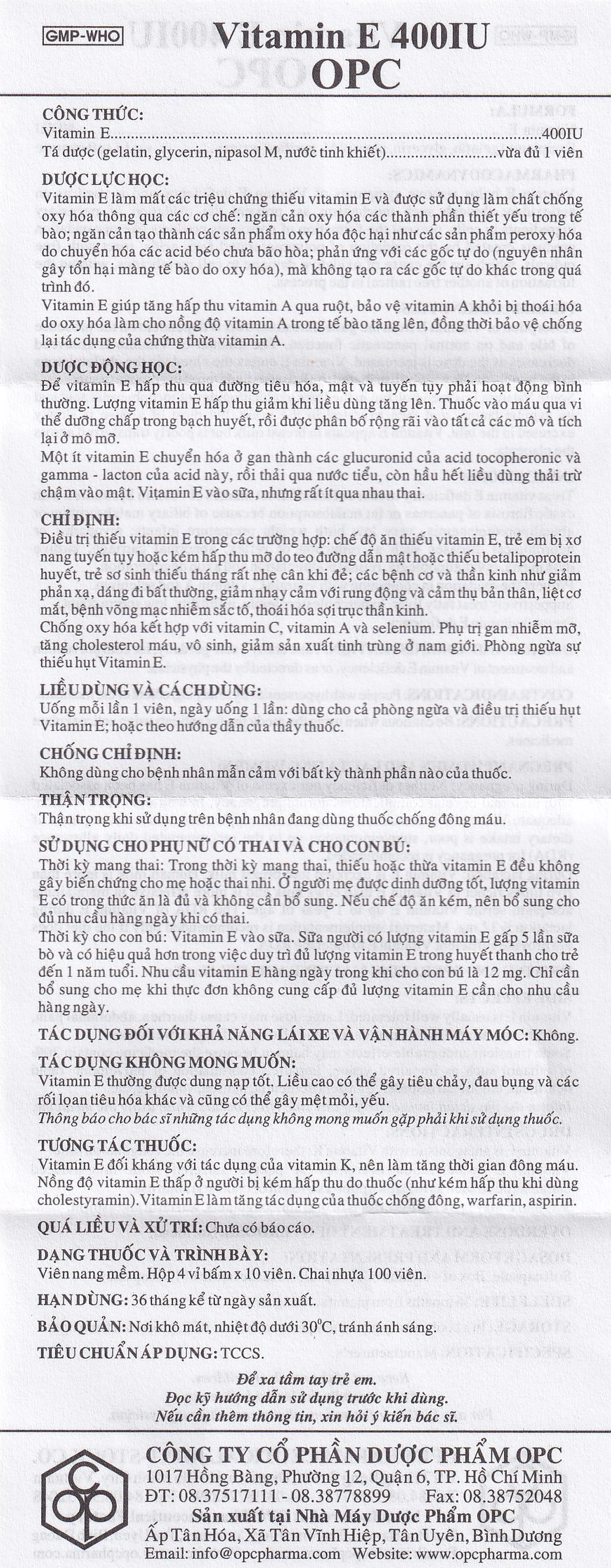 Thuốc Vitamin E 400IU OPC hỗ trợ điều trị thiếu Vitamin E (4 vỉ x 10 viên)