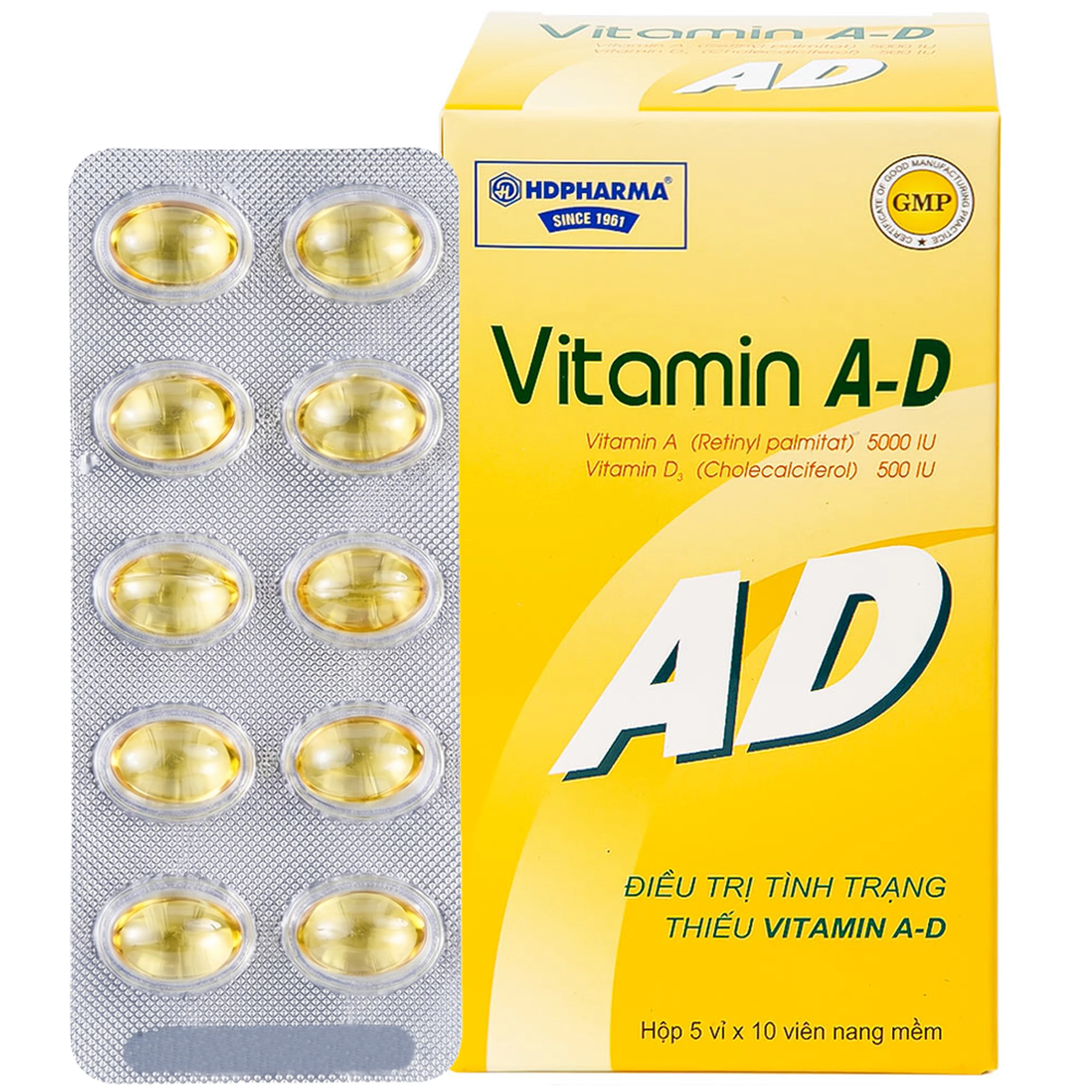 Thuốc Vitamin A-D HDpharma điều trị tình trạng thiếu Vitamin A và D (5 vỉ x 10 viên) 1