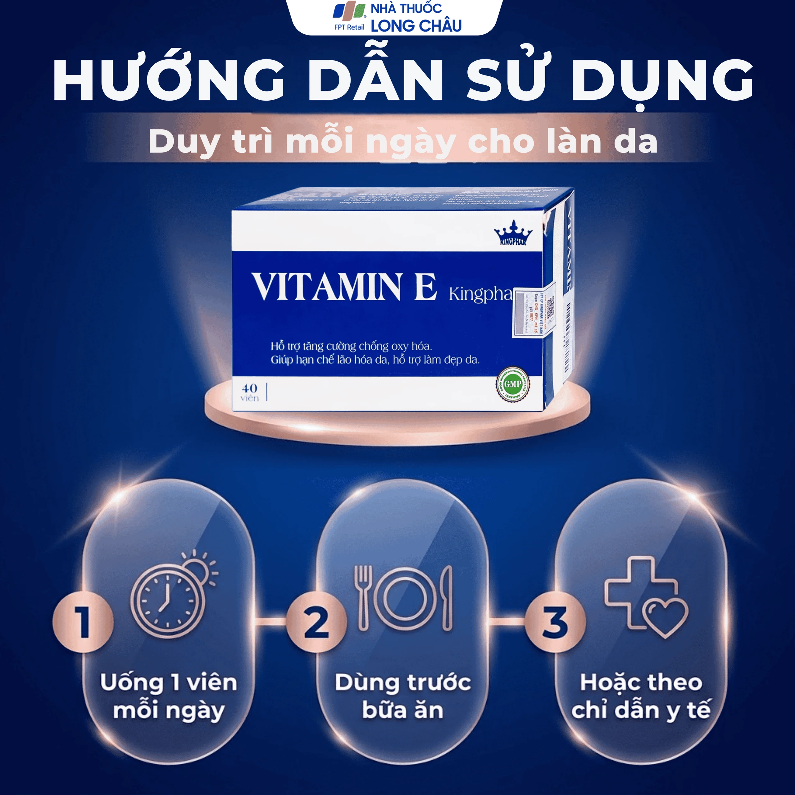 Viên uống bổ sung vitamin E hỗ trợ chống oxy hóa Vitamin E Kingphar (4 vỉ x 10 viên) 4