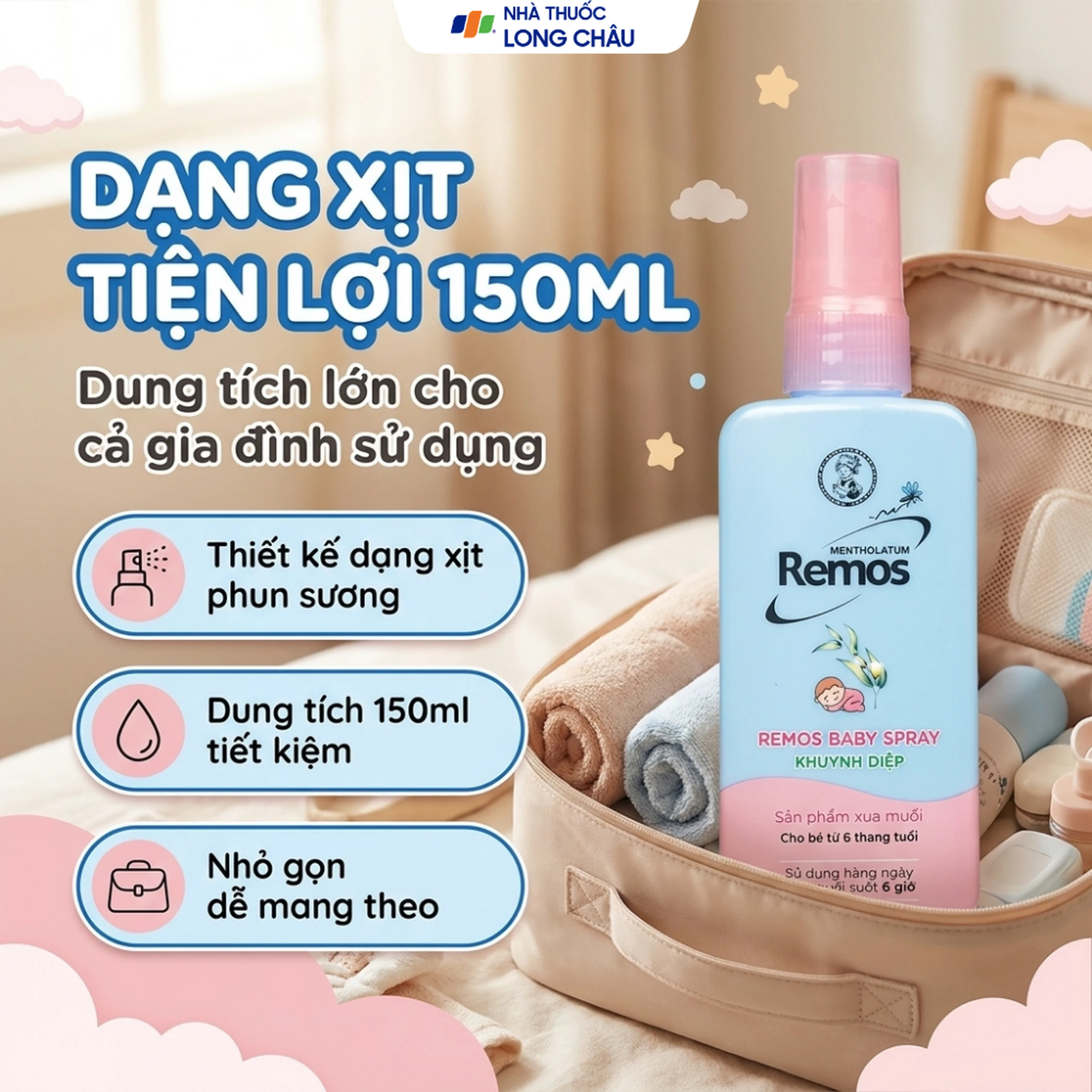 Xịt xua muỗi Remos hương Khuynh Diệp xua muỗi suốt 6 giờ cho bé từ 6 tháng tuổi (70ml) 5