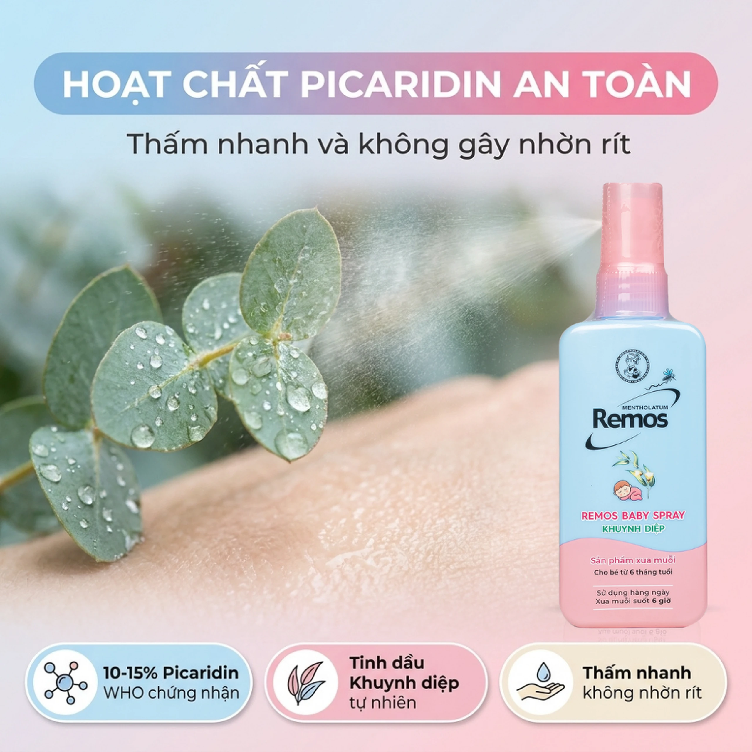 Xịt xua muỗi Remos hương Khuynh Diệp xua muỗi suốt 6 giờ cho bé từ 6 tháng tuổi (70ml) 3