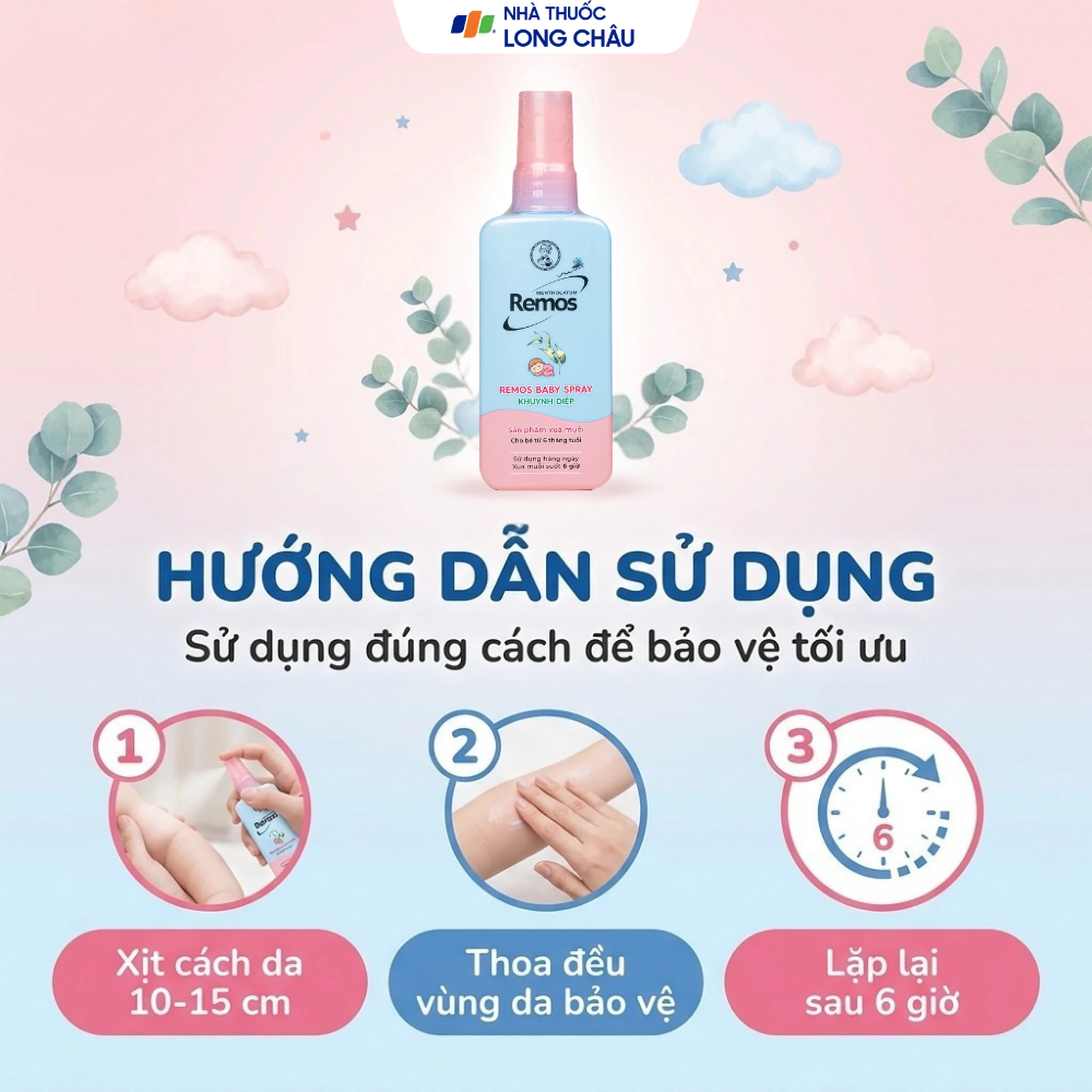 Xịt xua muỗi Remos hương Khuynh Diệp xua muỗi suốt 6 giờ cho bé từ 6 tháng tuổi (70ml) 6